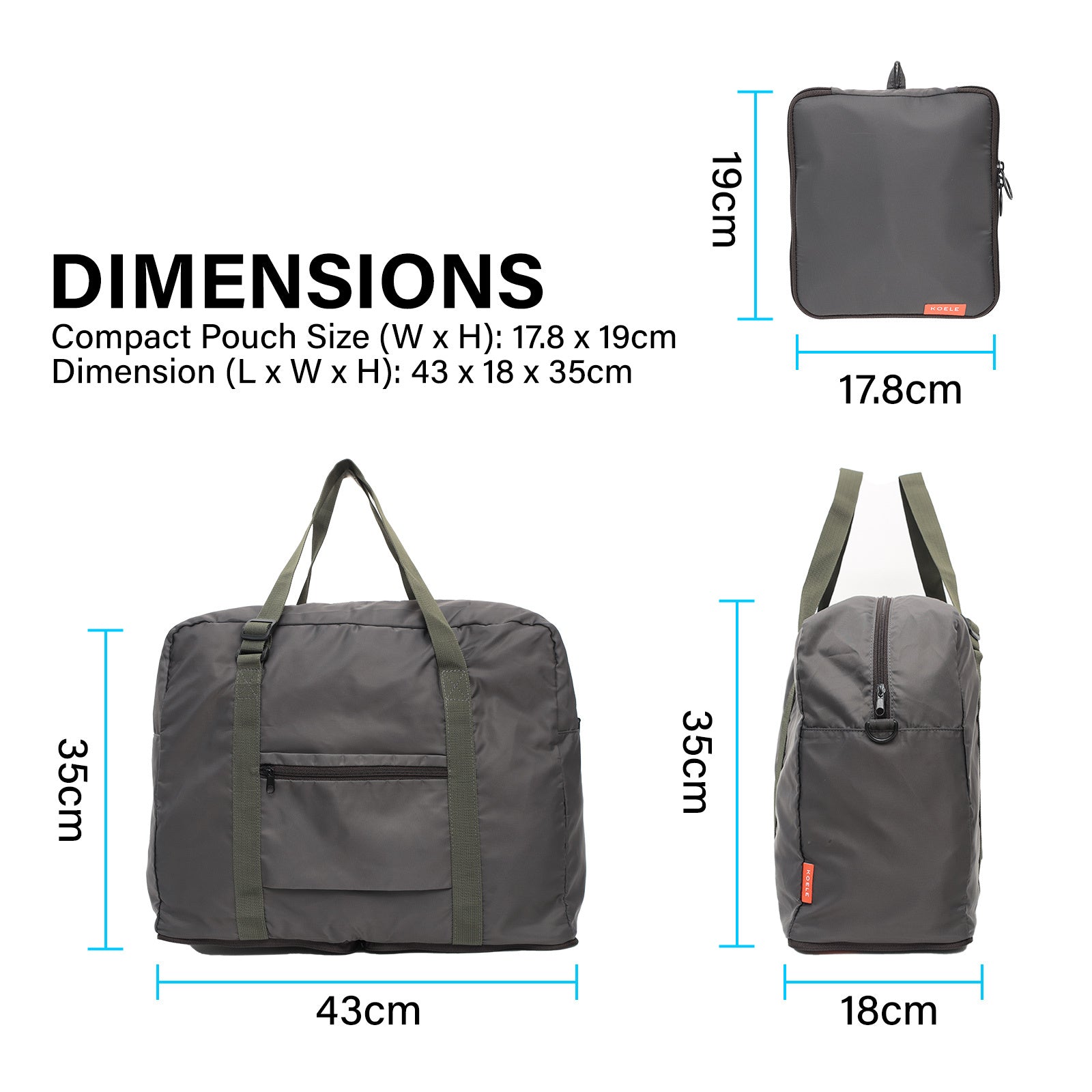KOELE Khaki Shopper Bag Travel Duffle Bag Foldable Laptop Luggage KO-BOSTON-Duffle Bags-PEROZ Accessories