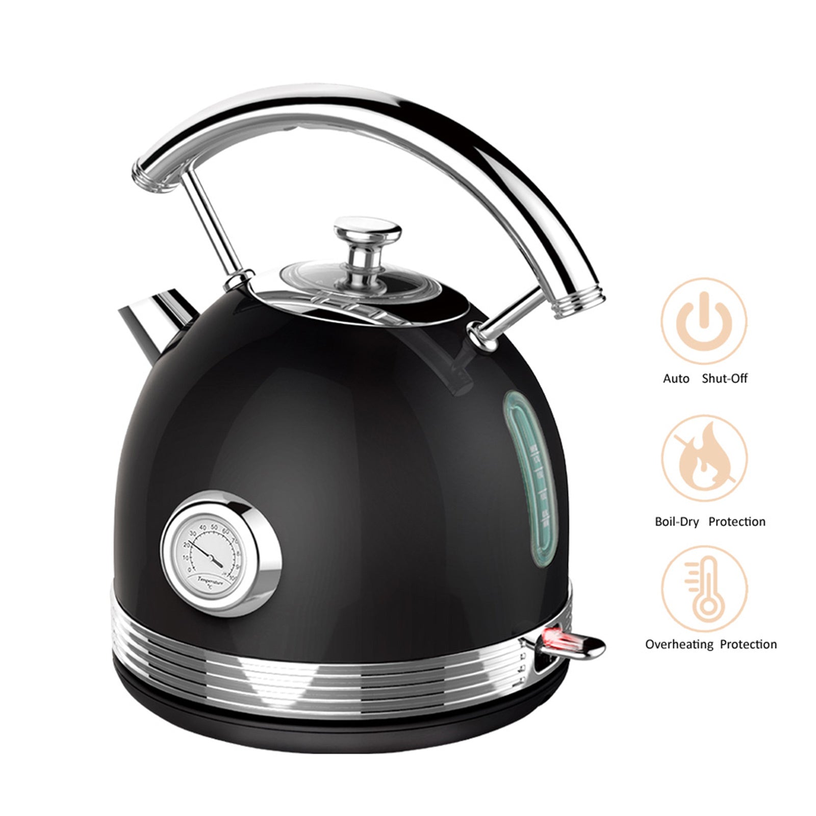 PHILEX 1.7 Black Electric Kettle Boiler Stainless Steel Retro-Appliances > Kitchen Appliances-PEROZ Accessories