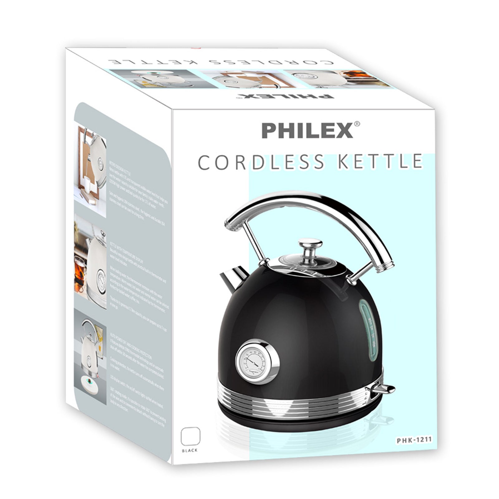 PHILEX 1.7 Black Electric Kettle Boiler Stainless Steel Retro-Appliances > Kitchen Appliances-PEROZ Accessories
