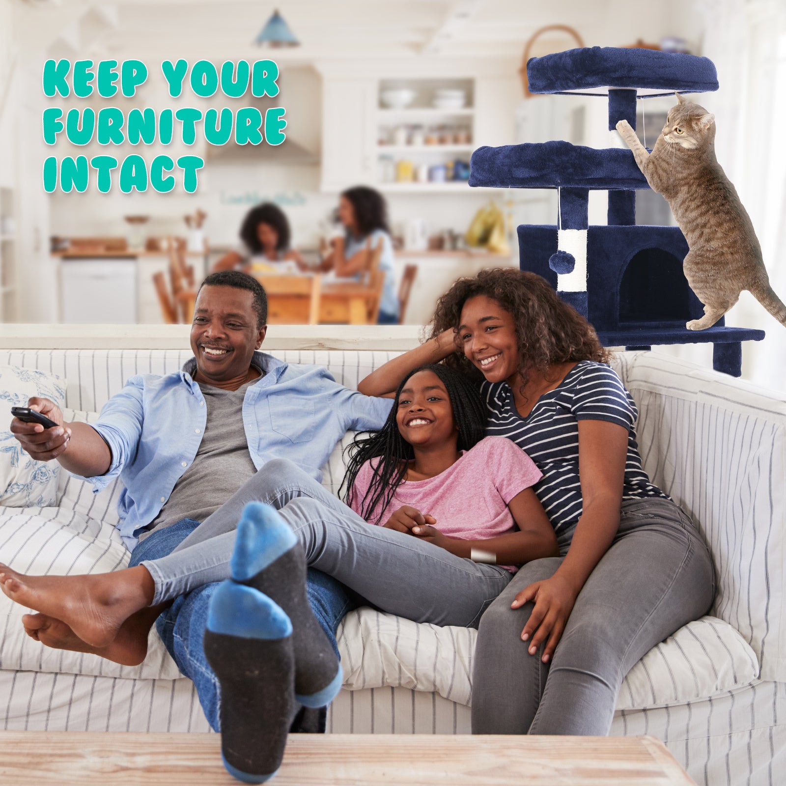 Paw Mate 145cm Blue Cat Tree WHISKY Sisal Scratching Post Scratcher Pole Condo House Tower-Pet Care > Cat Supplies-PEROZ Accessories