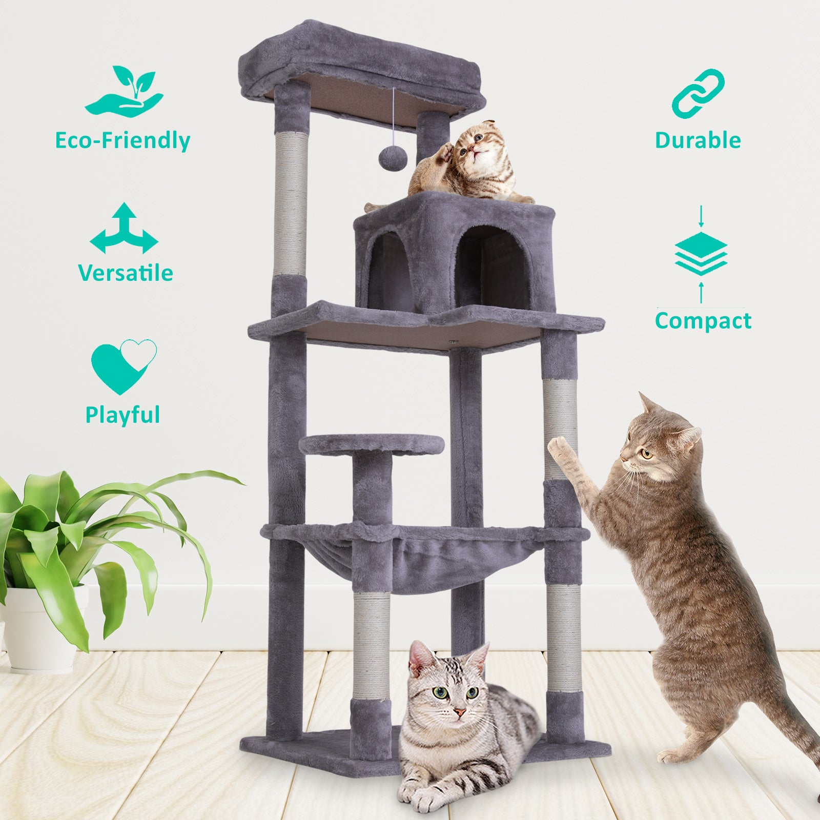 Paw Mate 143cm Grey Cat Tree CATOPIA Sisal Scratching Post Scratcher Pole Condo House Tower-Pet Care > Cat Supplies-PEROZ Accessories