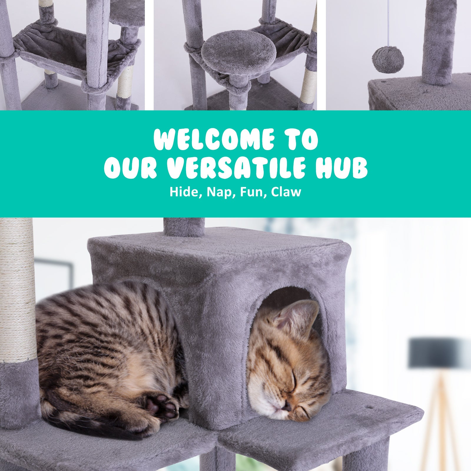 Paw Mate 143cm Grey Cat Tree CATOPIA Sisal Scratching Post Scratcher Pole Condo House Tower-Pet Care > Cat Supplies-PEROZ Accessories