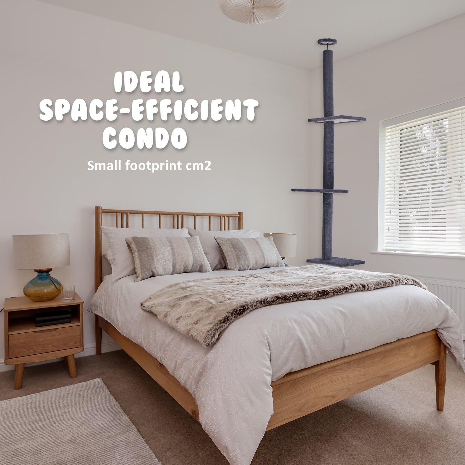 Paw Mate 278cm Grey Cat Tree PILLAR Scratcher Adjustable Floor to Ceiling Condo Tower-Pet Care > Cat Supplies-PEROZ Accessories