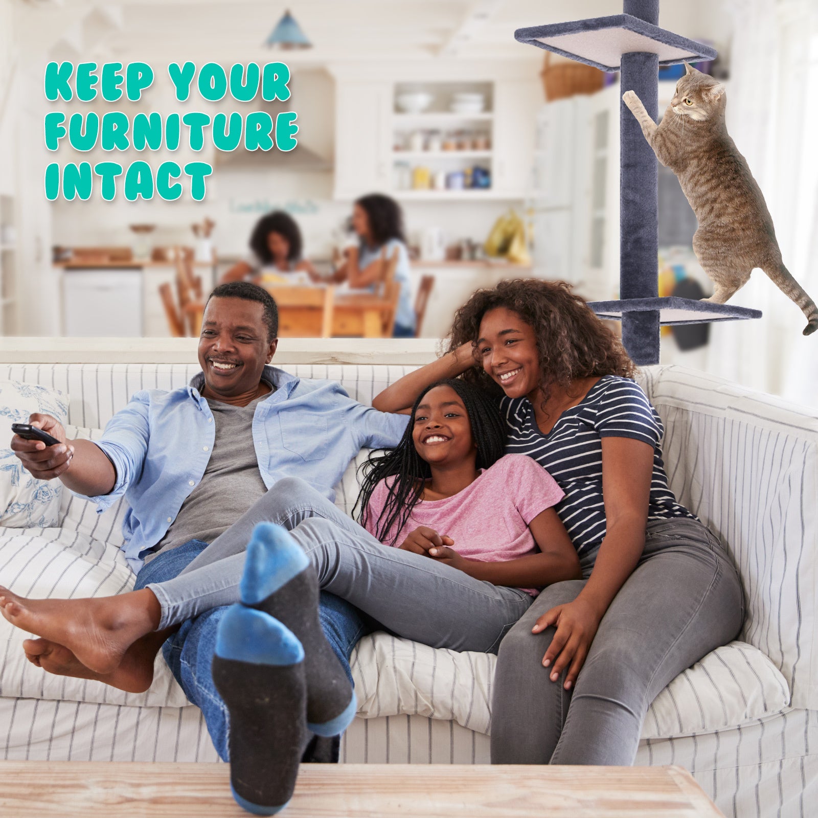 Paw Mate 278cm Grey Cat Tree PILLAR Scratcher Adjustable Floor to Ceiling Condo Tower-Pet Care > Cat Supplies-PEROZ Accessories