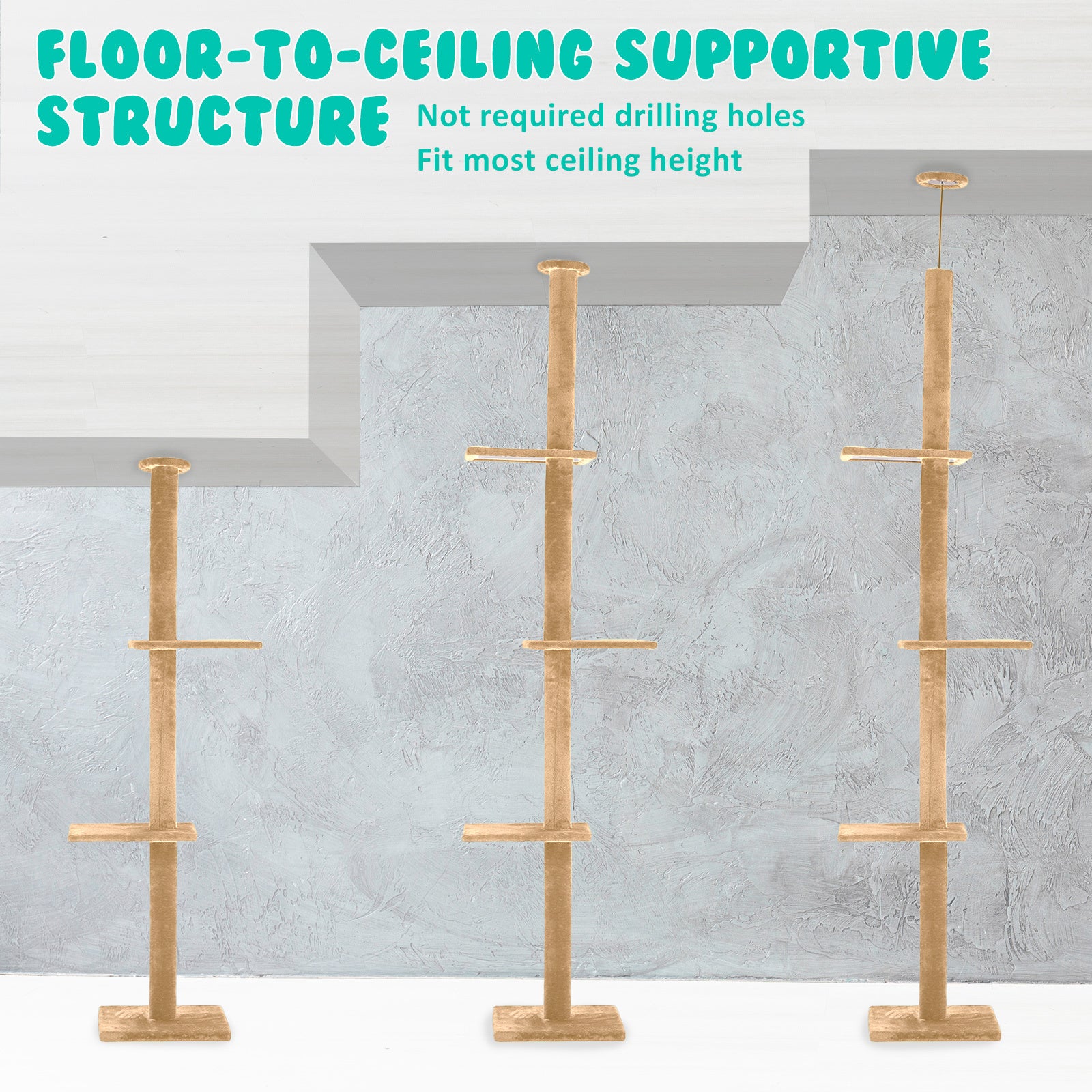 Paw Mate 278cm Brown Cat Tree PILLAR Scratcher Adjustable Floor to Ceiling Condo Tower-Pet Care > Cat Supplies-PEROZ Accessories