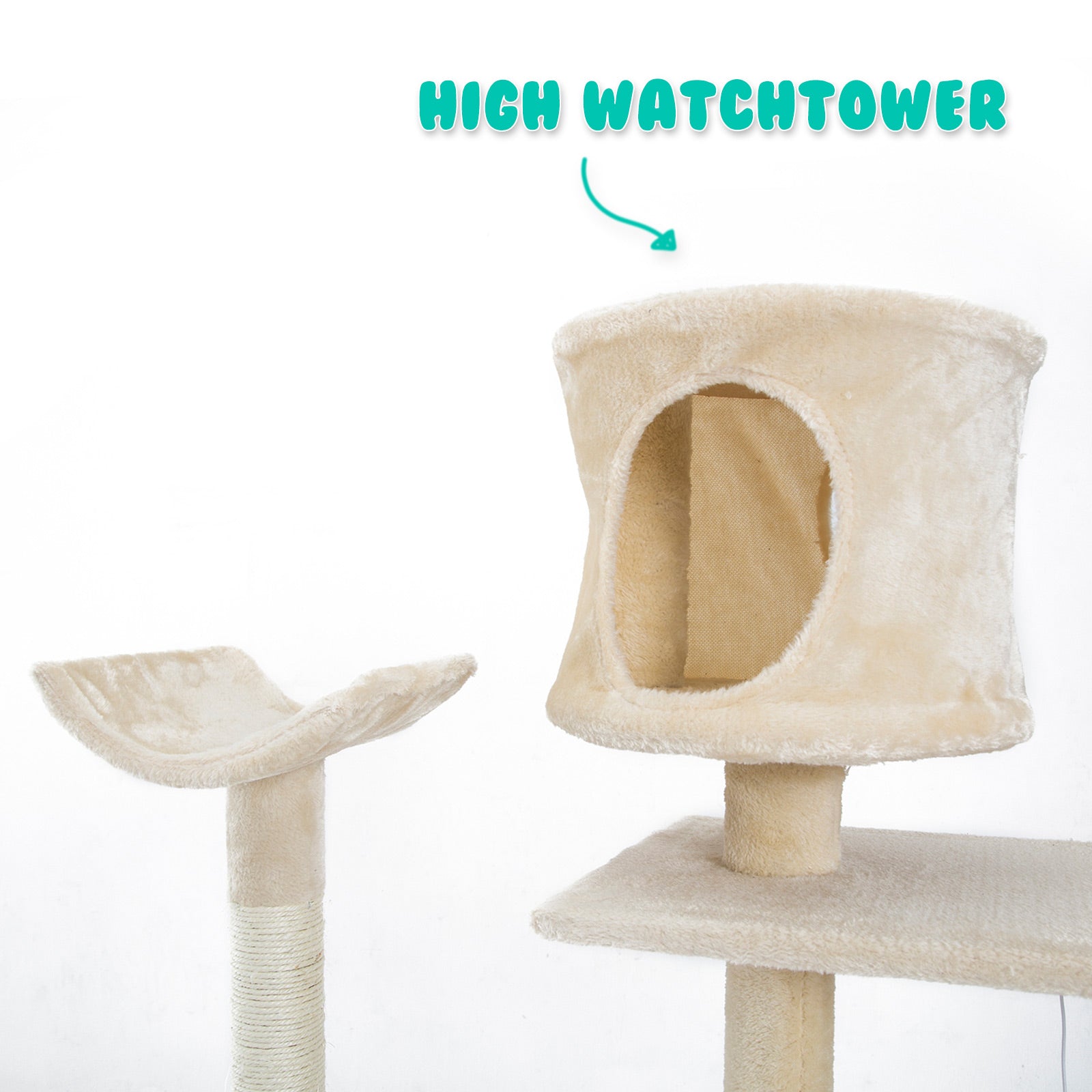 Paw Mate 170cm Beige Cat Tree Danie Multi Level Scratcher-Cat Trees-PEROZ Accessories