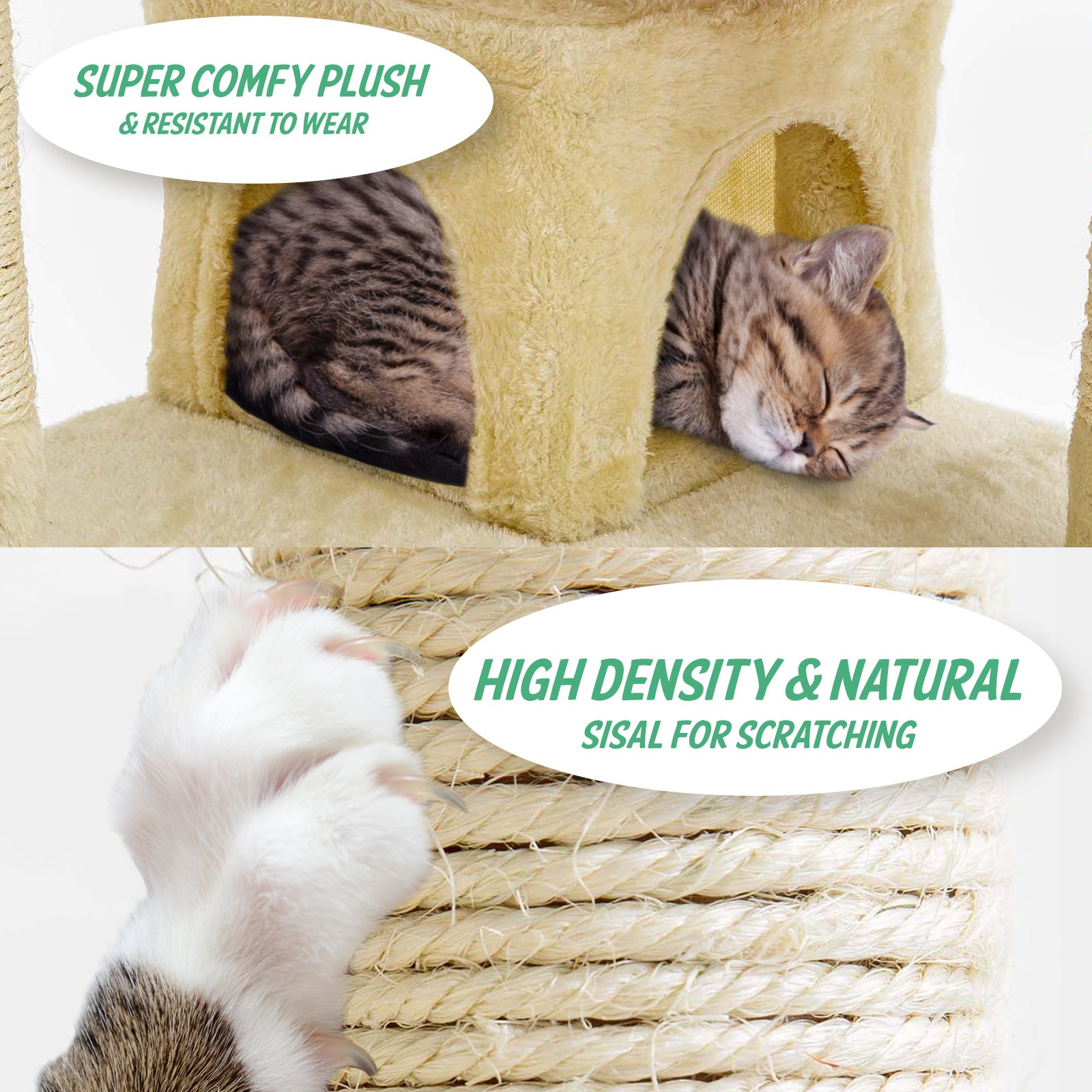 Paw Mate 130cm Beige Cat Tree Soho Multi Level Scratcher-Cat Trees-PEROZ Accessories