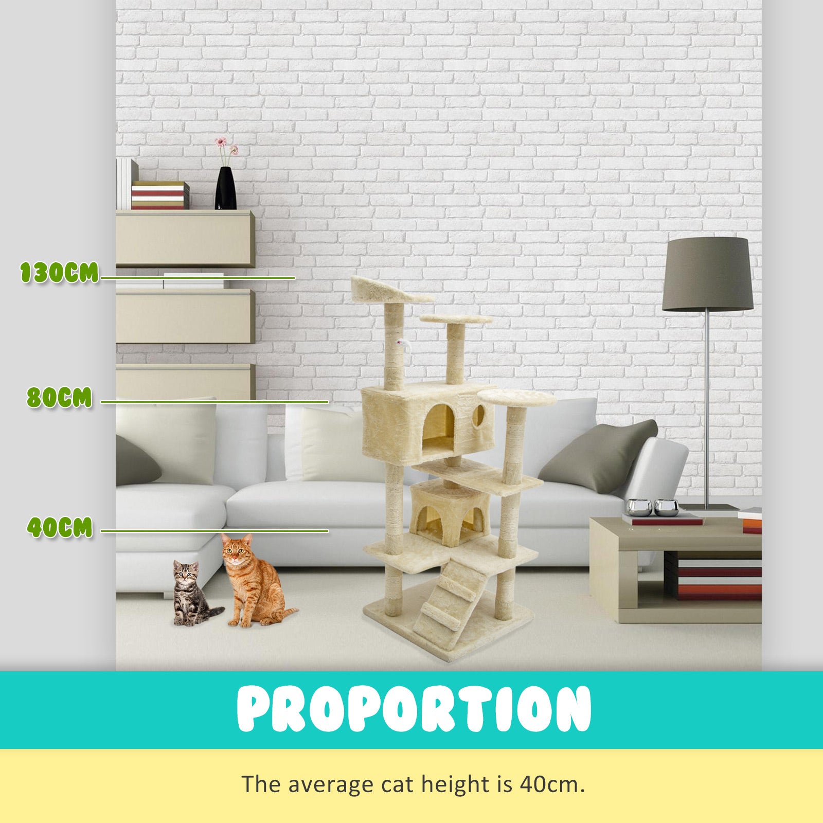 Paw Mate 130cm Beige Cat Tree Soho Multi Level Scratcher-Cat Trees-PEROZ Accessories