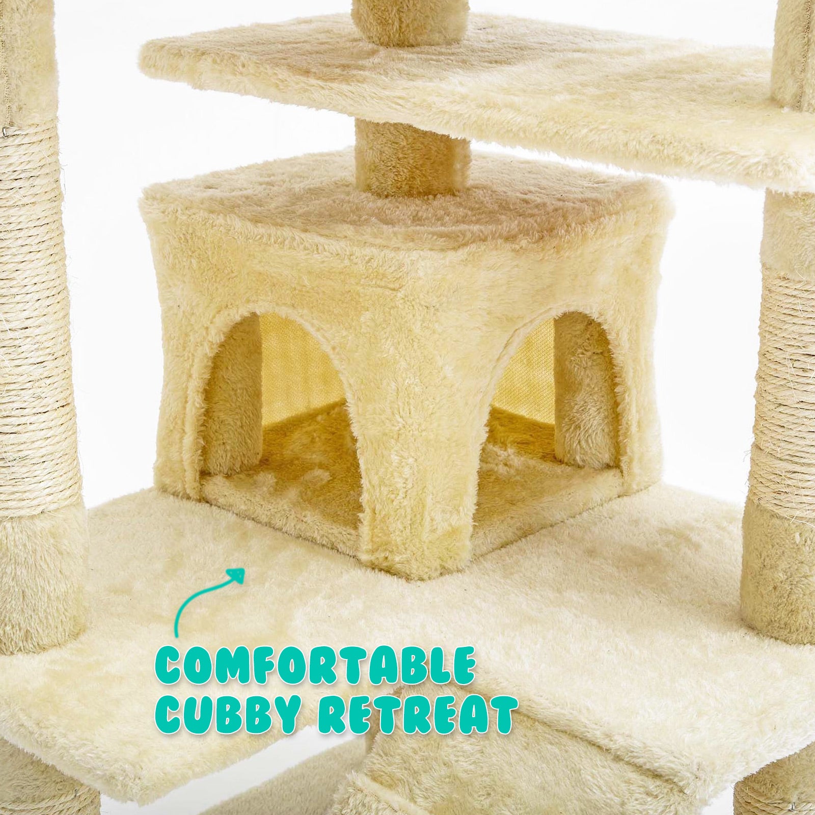 Paw Mate 130cm Beige Cat Tree Soho Multi Level Scratcher-Cat Trees-PEROZ Accessories