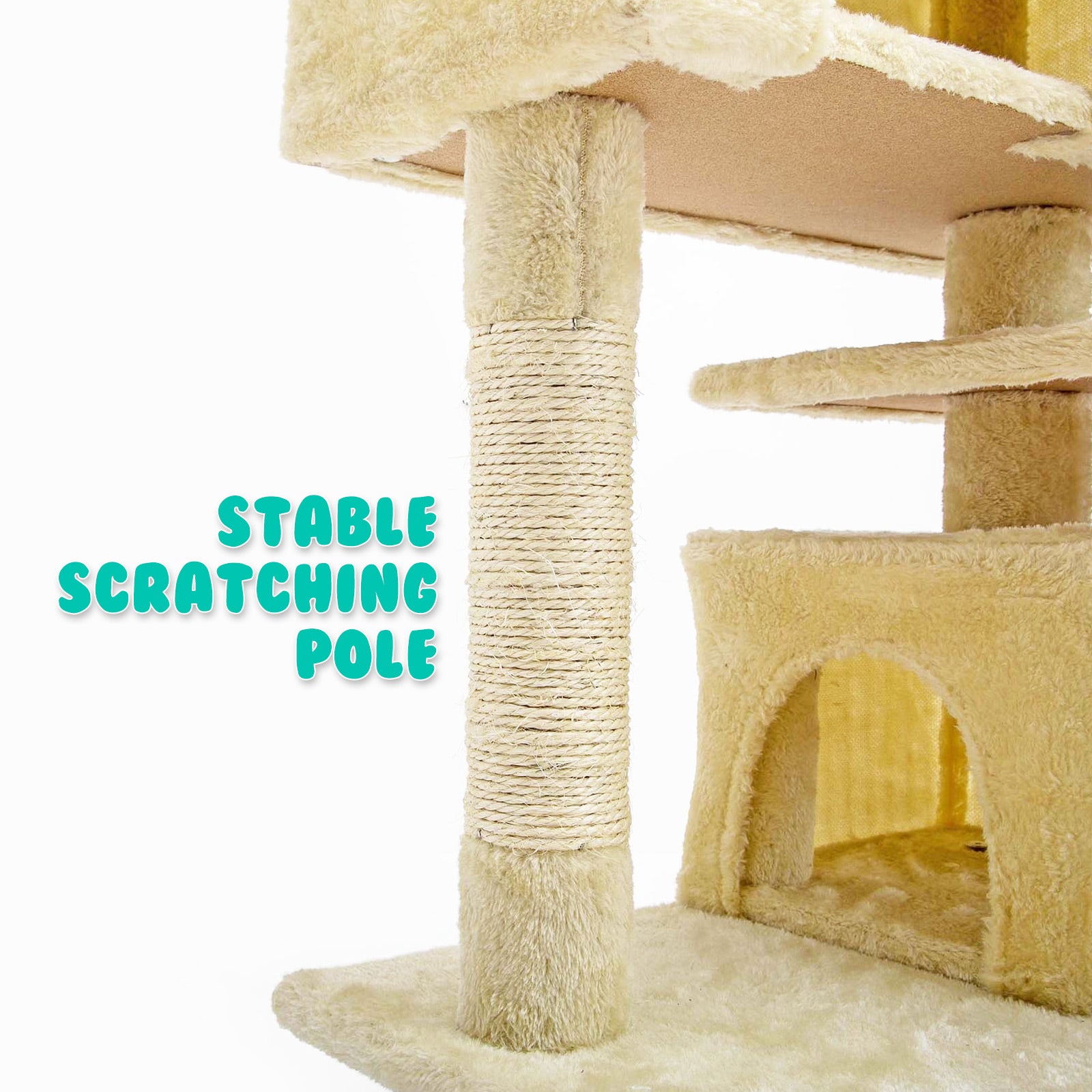 Paw Mate 130cm Beige Cat Tree Soho Multi Level Scratcher-Cat Trees-PEROZ Accessories
