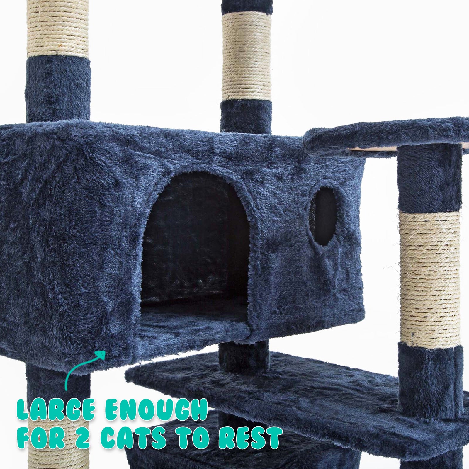 Paw Mate 130cm Blue Cat Tree Soho Multi Level Scratcher-Cat Trees-PEROZ Accessories