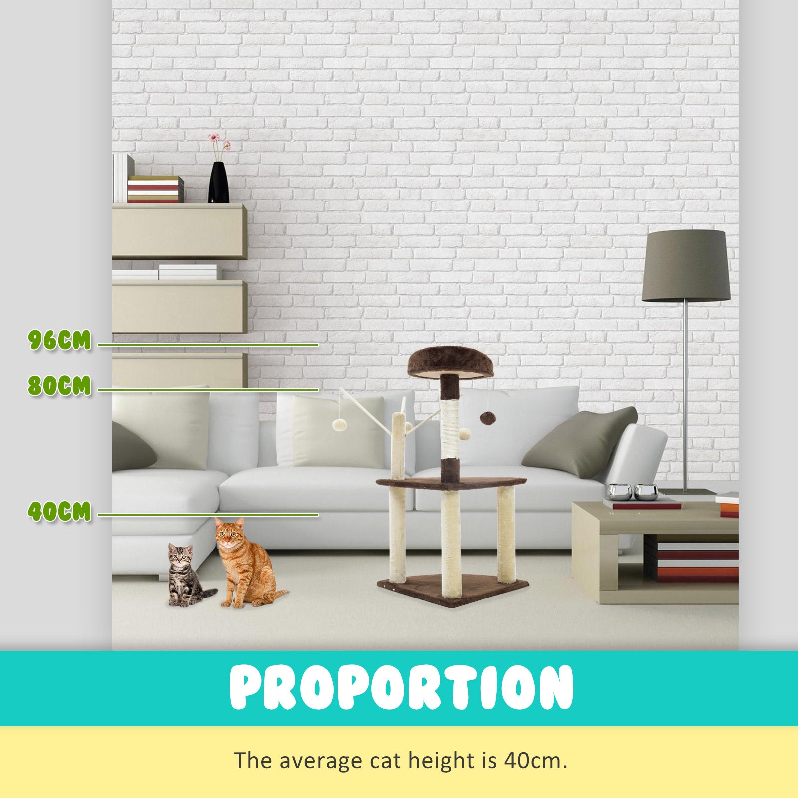 Paw Mate 96cm Brown Cat Tree Luna Multi Level Scratcher-Pet Care > Cat Supplies-PEROZ Accessories