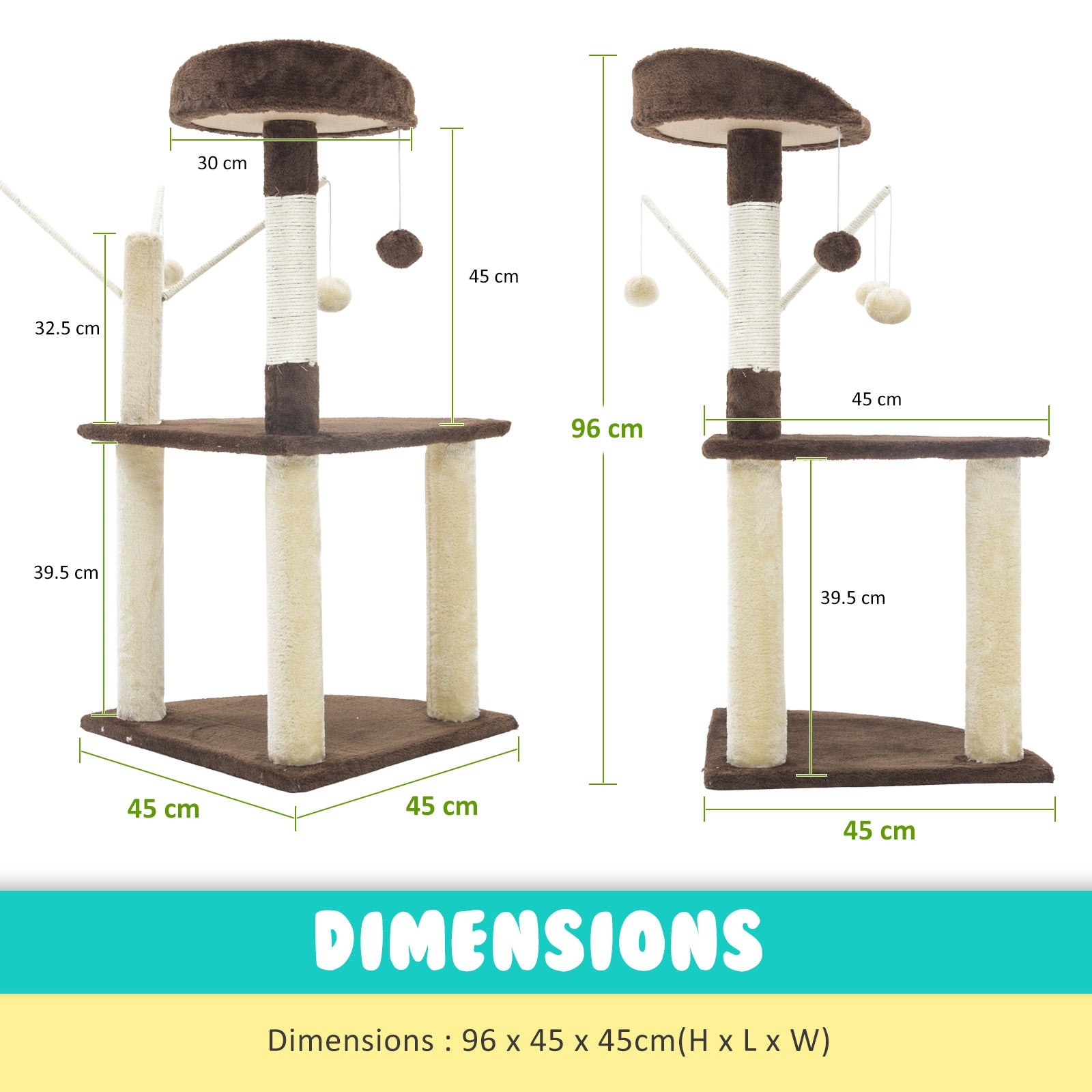 Paw Mate 96cm Brown Cat Tree Luna Multi Level Scratcher-Pet Care > Cat Supplies-PEROZ Accessories