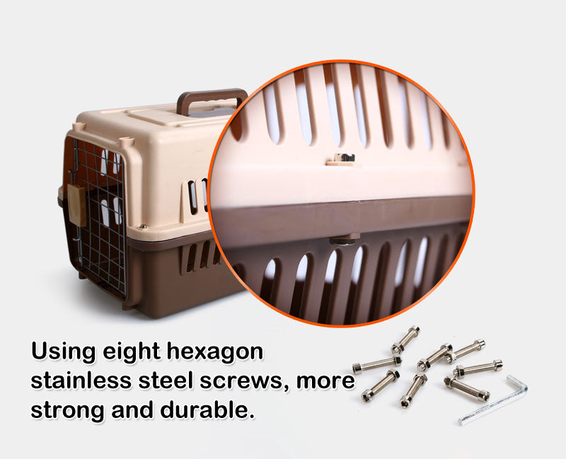 YES4PETS Small Dog Cat Rabbit Crate Pet Carrier Airline Cage With Bowl and Tray-Brown-Pet Care > Cat Supplies-PEROZ Accessories