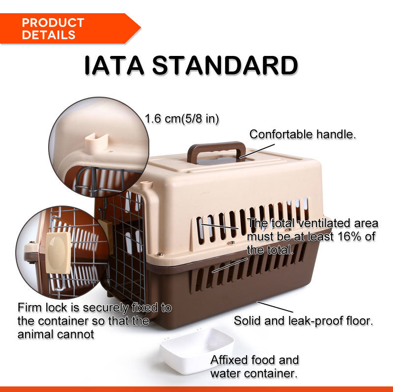 YES4PETS Small Dog Cat Rabbit Crate Pet Carrier Airline Cage With Bowl and Tray-Brown-Pet Care > Cat Supplies-PEROZ Accessories