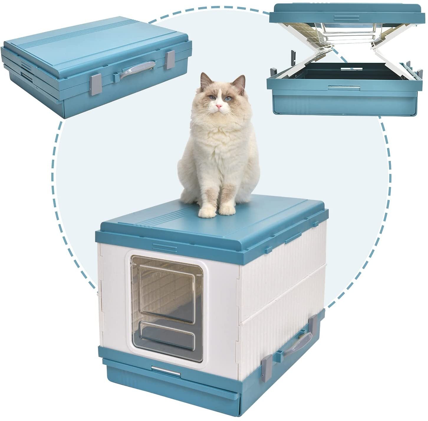 YES4PETS XL Portable Cat Toilet Litter Box Tray Foldable House with Handle and Scoop Blue-Pet Care > Cat Supplies-PEROZ Accessories