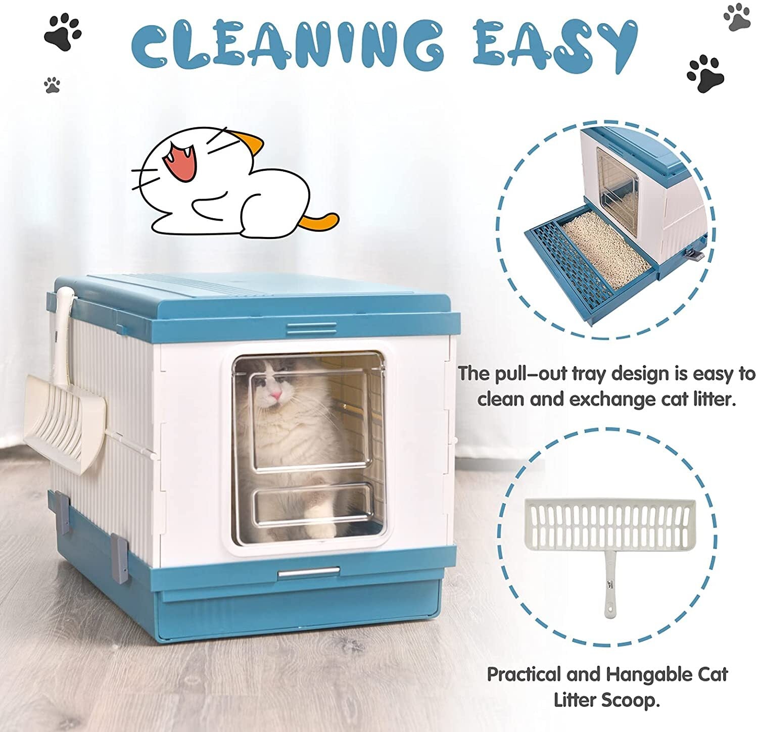 YES4PETS XL Portable Cat Toilet Litter Box Tray Foldable House with Handle and Scoop Blue-Pet Care > Cat Supplies-PEROZ Accessories