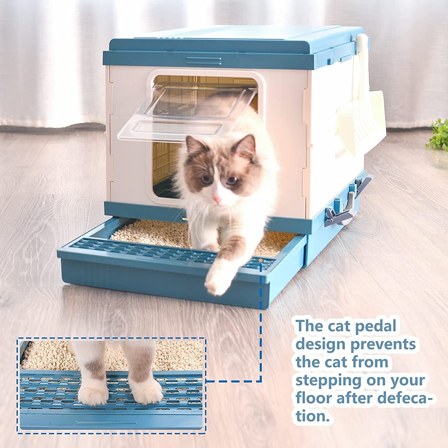 YES4PETS XL Portable Cat Toilet Litter Box Tray Foldable House with Handle and Scoop Blue-Pet Care > Cat Supplies-PEROZ Accessories