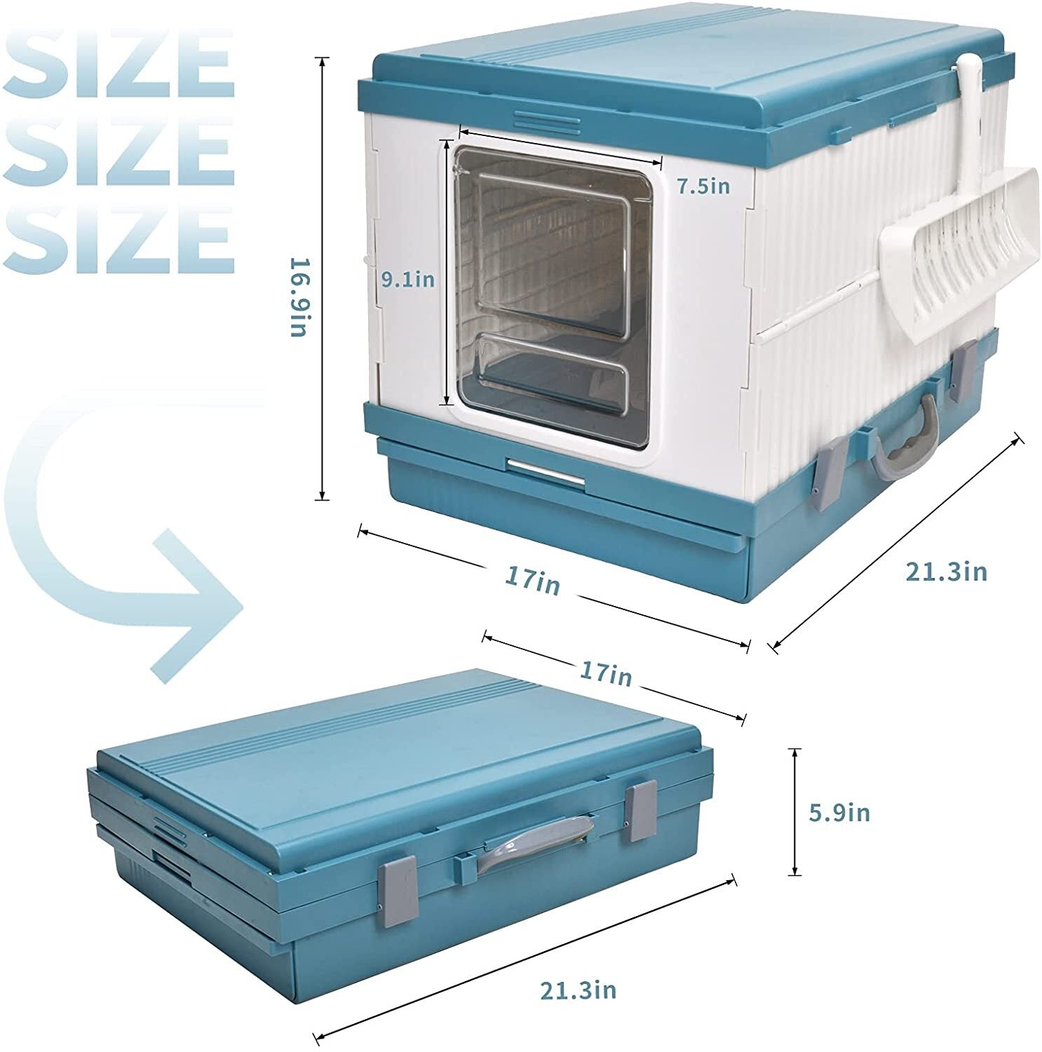 YES4PETS XL Portable Cat Toilet Litter Box Tray Foldable House with Handle and Scoop Blue-Pet Care > Cat Supplies-PEROZ Accessories