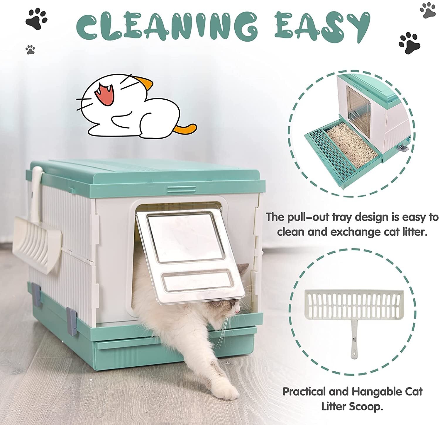 YES4PETS XL Portable Cat Toilet Litter Box Tray Foldable House with Handle and Scoop Green-Pet Care > Cat Supplies-PEROZ Accessories