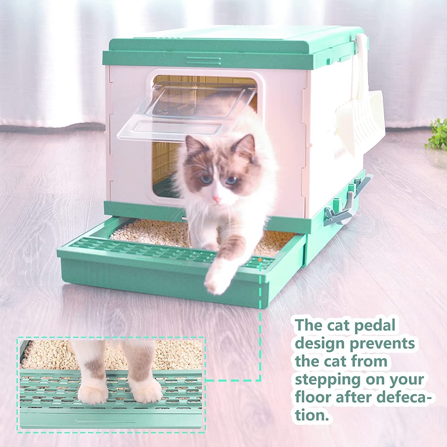 YES4PETS XL Portable Cat Toilet Litter Box Tray Foldable House with Handle and Scoop Green-Pet Care > Cat Supplies-PEROZ Accessories