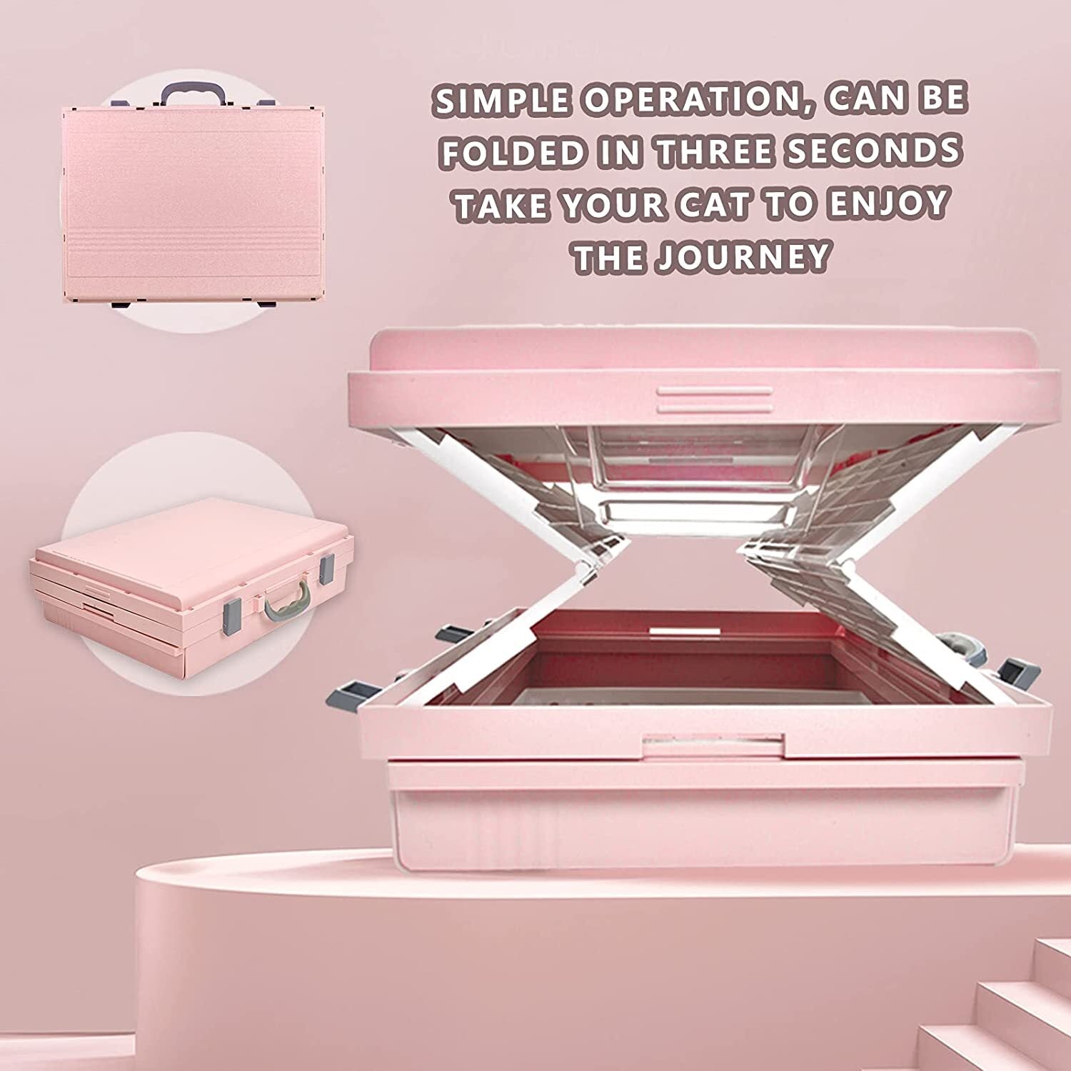 YES4PETS XL Portable Cat Toilet Litter Box Tray Foldable House with Handle and Scoop Pink-Pet Care > Cat Supplies-PEROZ Accessories