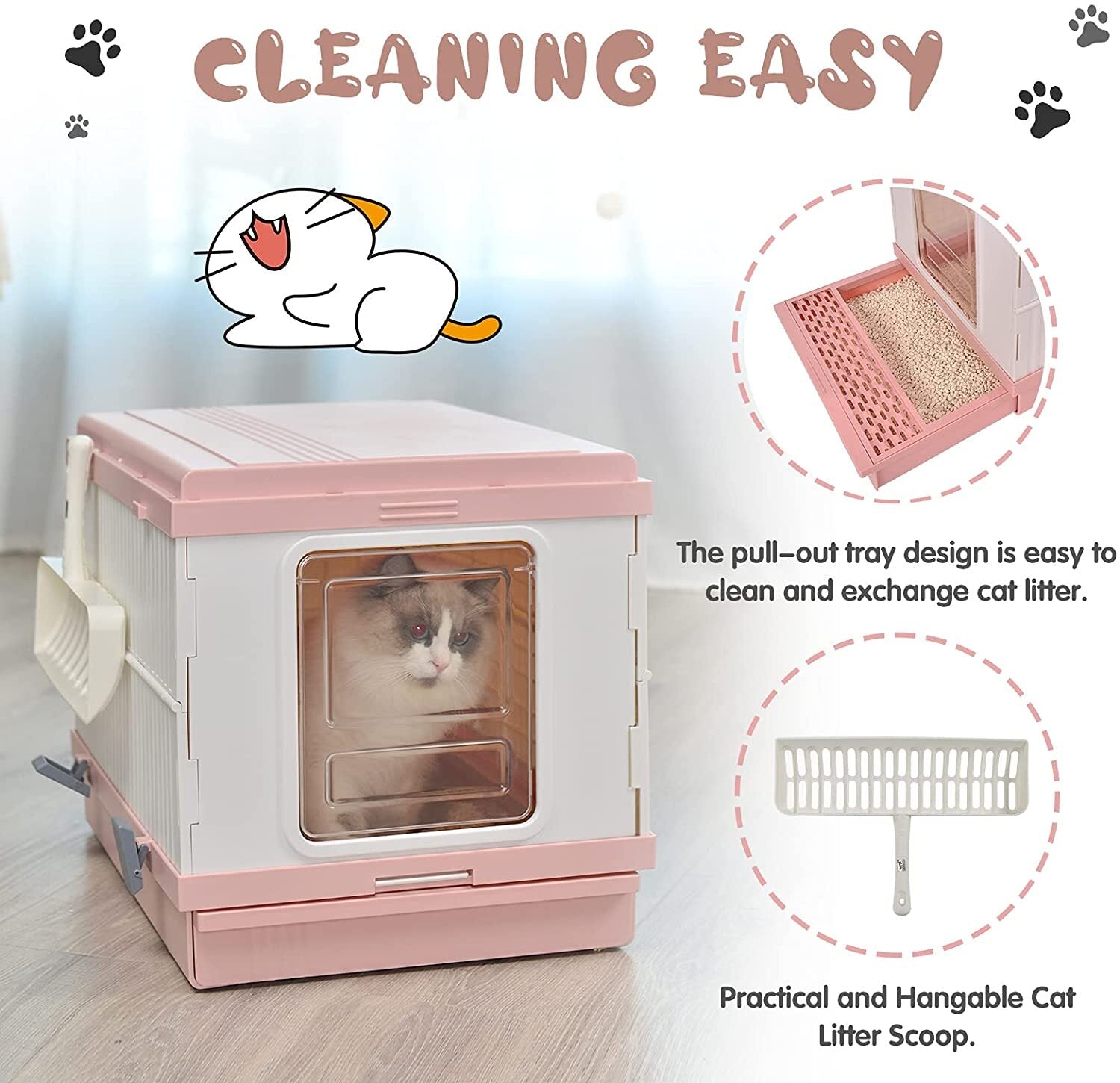 YES4PETS XL Portable Cat Toilet Litter Box Tray Foldable House with Handle and Scoop Pink-Pet Care > Cat Supplies-PEROZ Accessories