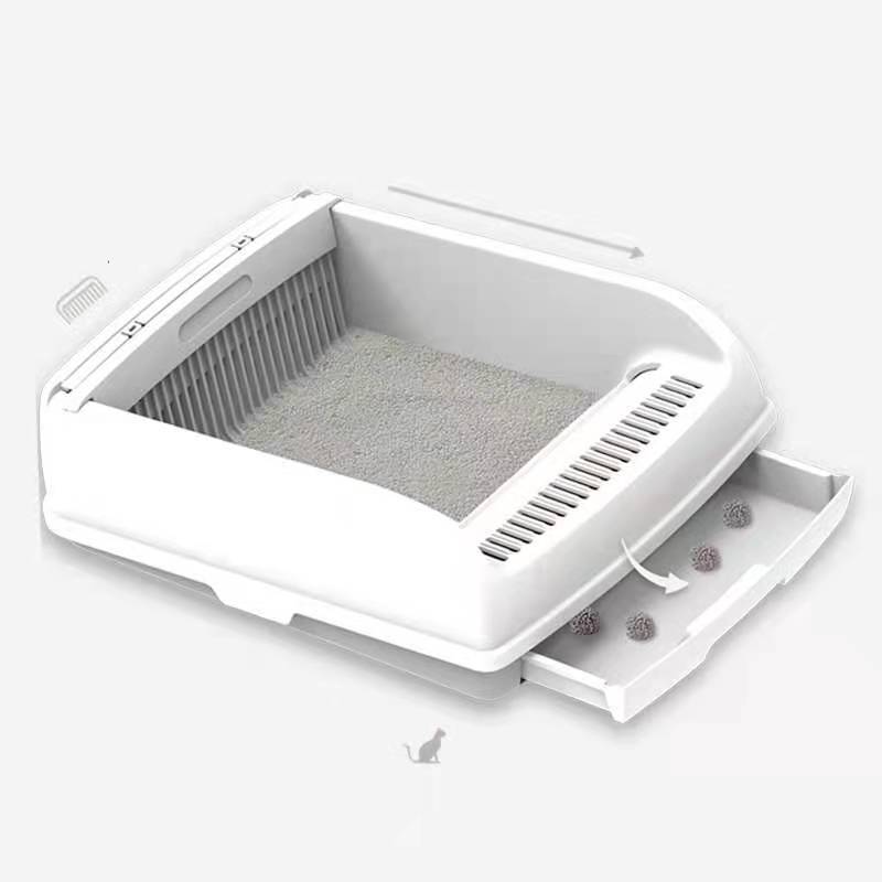 YES4PETS Large Cat Litter Tray Box Kitty Toilet with Rack Scoop Drawer-Style Cleaning Box White-Pet Care > Cat Supplies-PEROZ Accessories