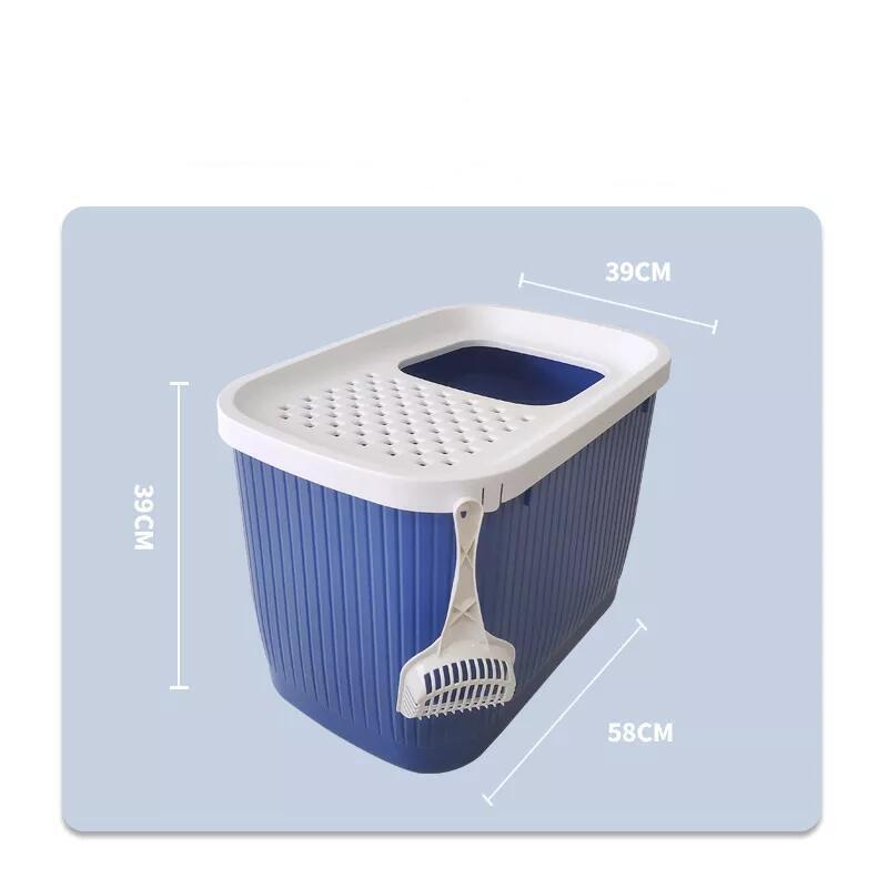 YES4PETS XXL Top Entry Cat Litter Box No Mess Large Enclosed Covered Kitty Tray Dark Blue-Pet Care > Cat Supplies-PEROZ Accessories