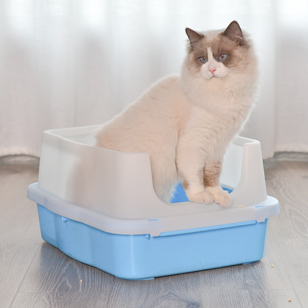 YES4PETS Large Deep Cat Kitty Litter Tray High Wall Pet Toilet Tray With Scoop Blue-Pet Care > Cat Supplies-PEROZ Accessories