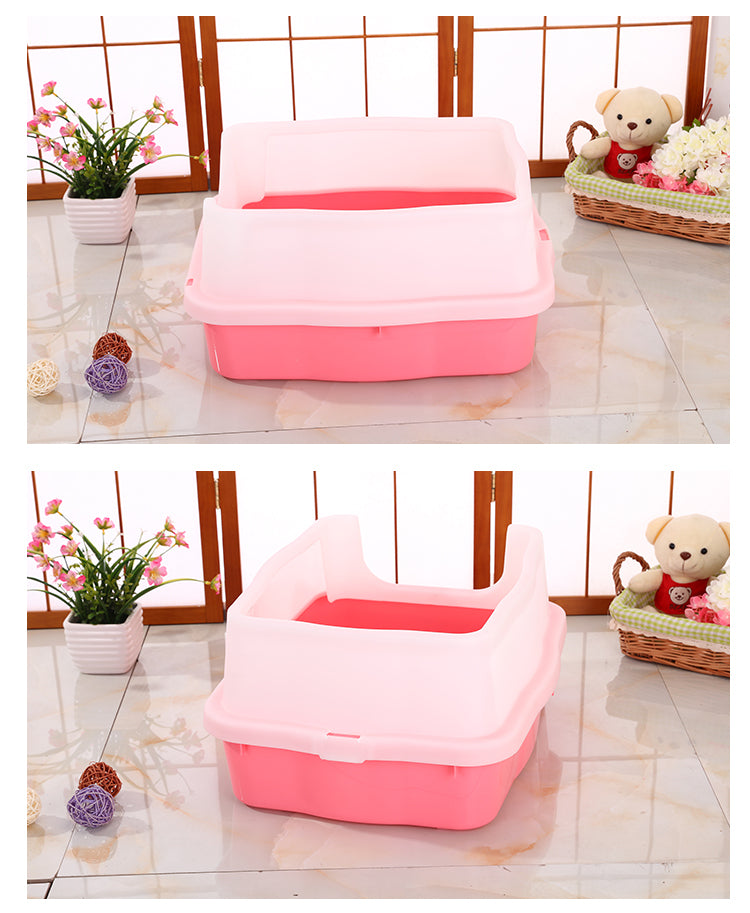 YES4PETS Large Deep Cat Kitty Litter Tray High Wall Pet Toilet Tray With Scoop Pink-Pet Care > Cat Supplies-PEROZ Accessories