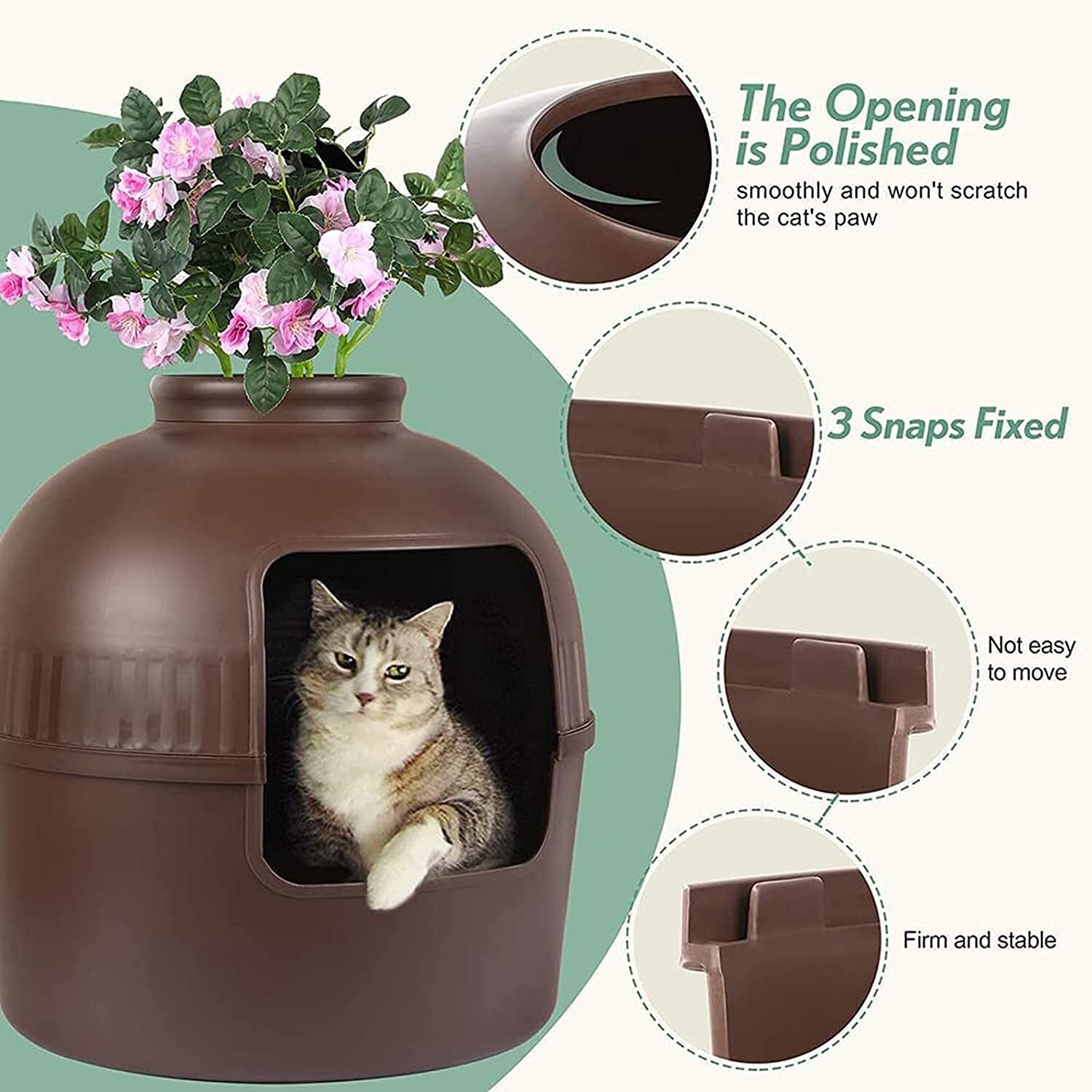 YES4PETS Multifunctional Cat Litter Box Pet Cat House Semi-Enclosed Brown-Pet Care > Cat Supplies-PEROZ Accessories