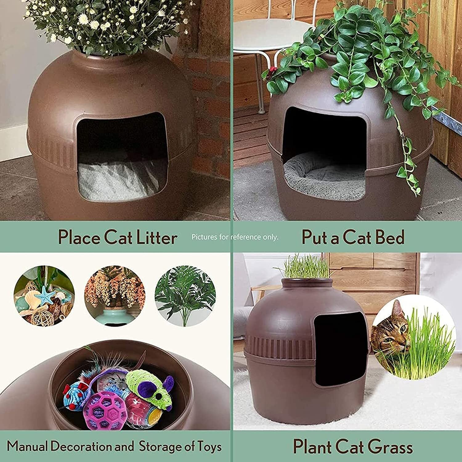 YES4PETS Multifunctional Cat Litter Box Pet Cat House Semi-Enclosed Brown-Pet Care > Cat Supplies-PEROZ Accessories