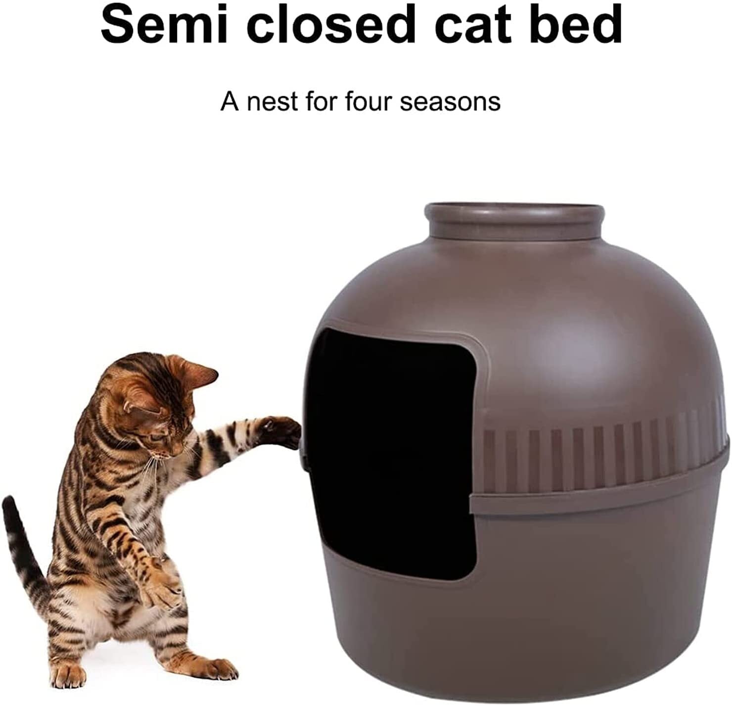 YES4PETS Multifunctional Cat Litter Box Pet Cat House Semi-Enclosed Brown-Pet Care > Cat Supplies-PEROZ Accessories