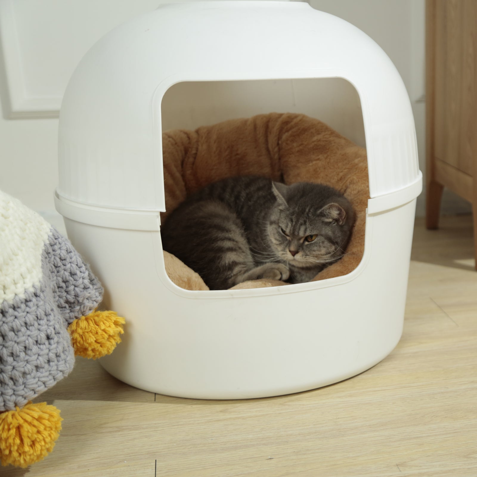 YES4PETS Multifunctional Cat Litter Box Pet Cat House Semi-Enclosed White-Pet Care > Cat Supplies-PEROZ Accessories