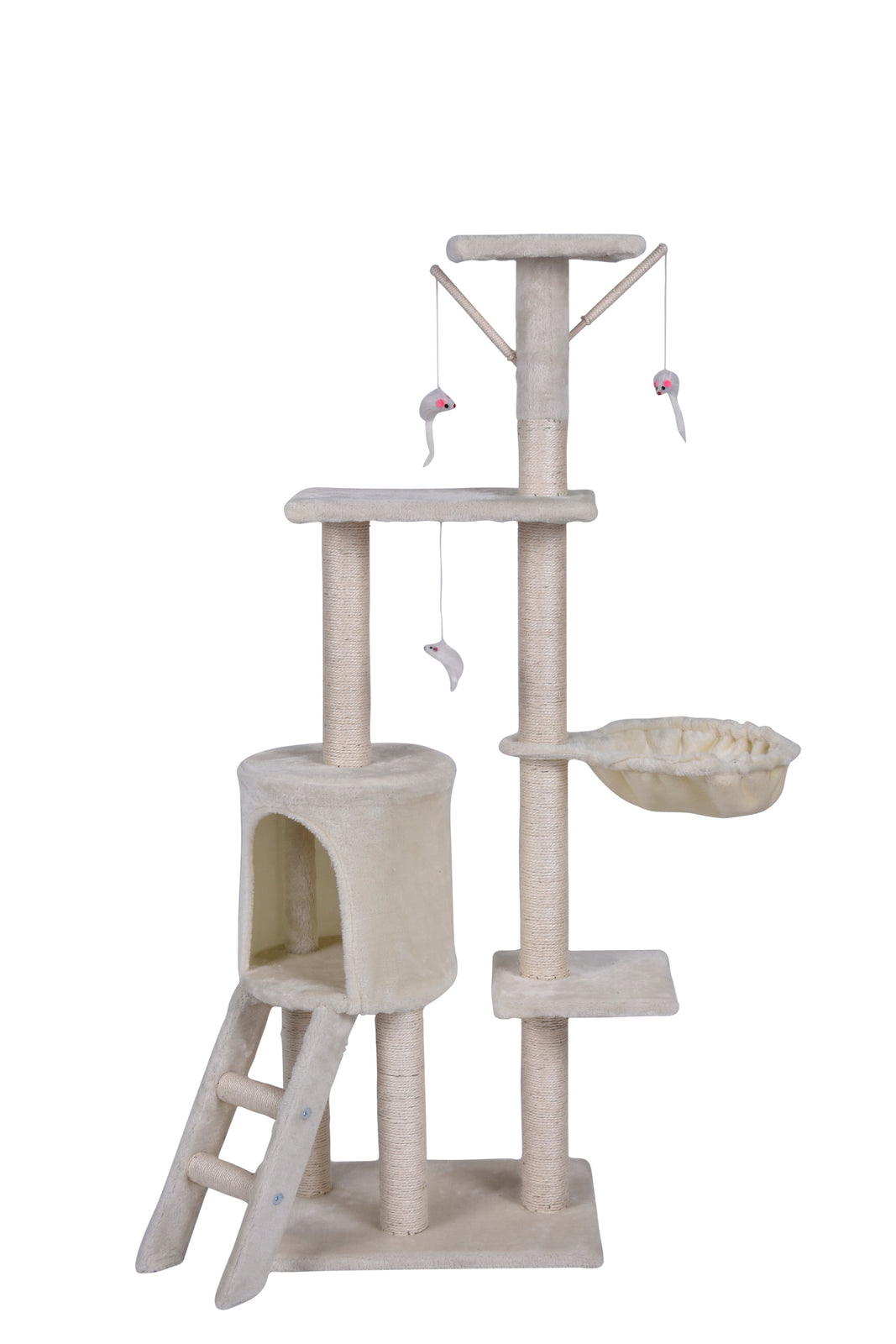 YES4PETS 138cm Cat Scratching Post Tree Post House Tower with Ladder-Beige-Cat Trees-PEROZ Accessories