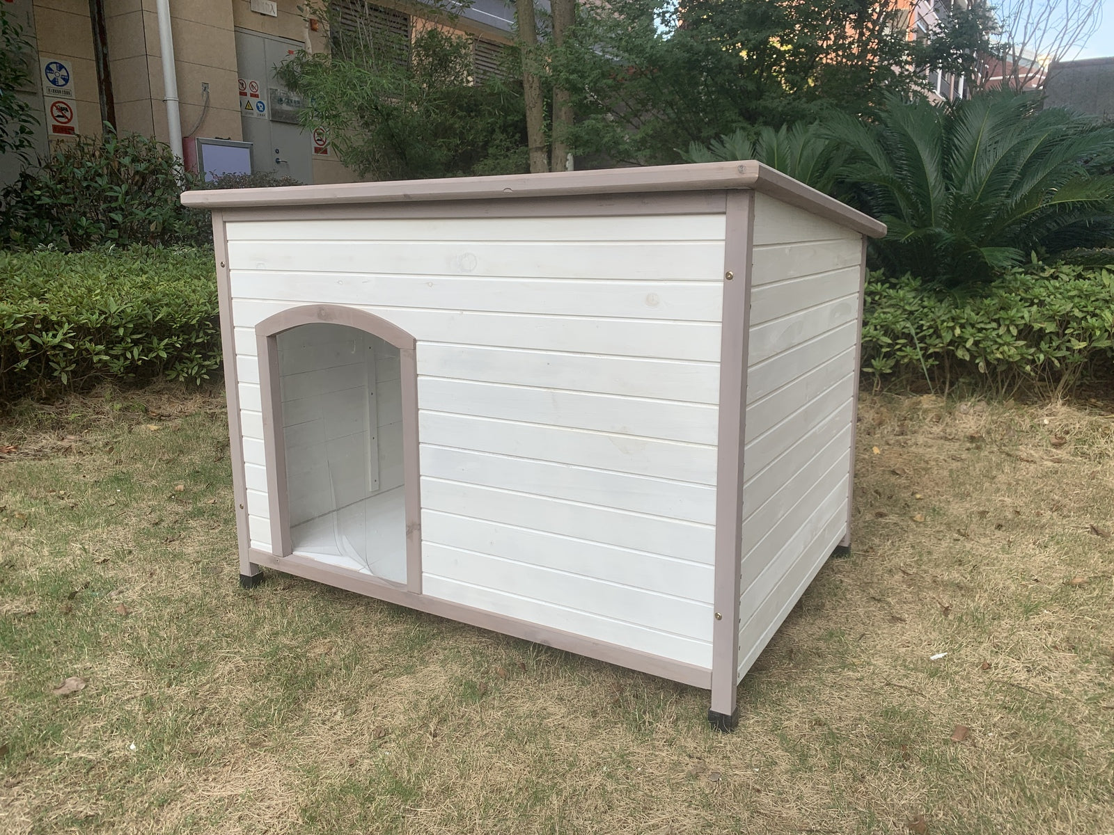 YES4PETS XXL Timber Pet Dog Kennel House Puppy Wooden Timber Cabin With Stripe White-Pet Care > Dog Supplies-PEROZ Accessories