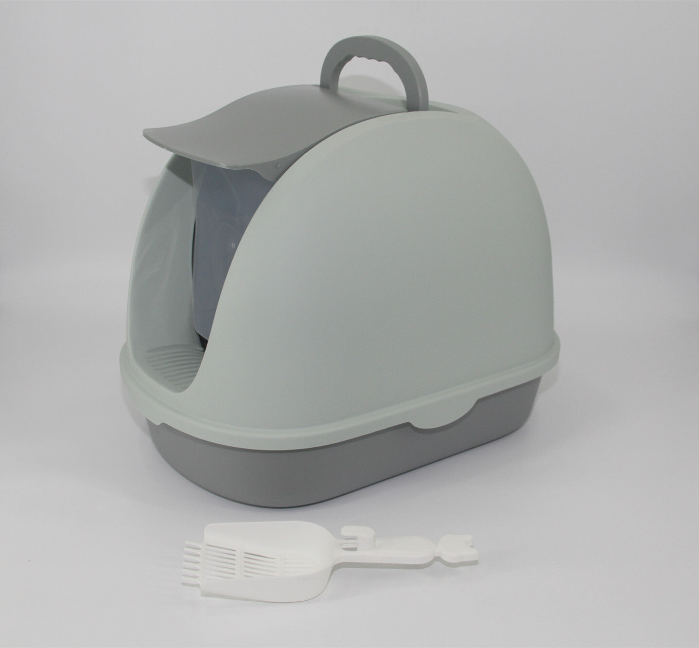 YES4PETS Portable Hooded Cat Toilet Litter Box Tray House with Handle and Scoop Grey-Pet Care > Cat Supplies-PEROZ Accessories