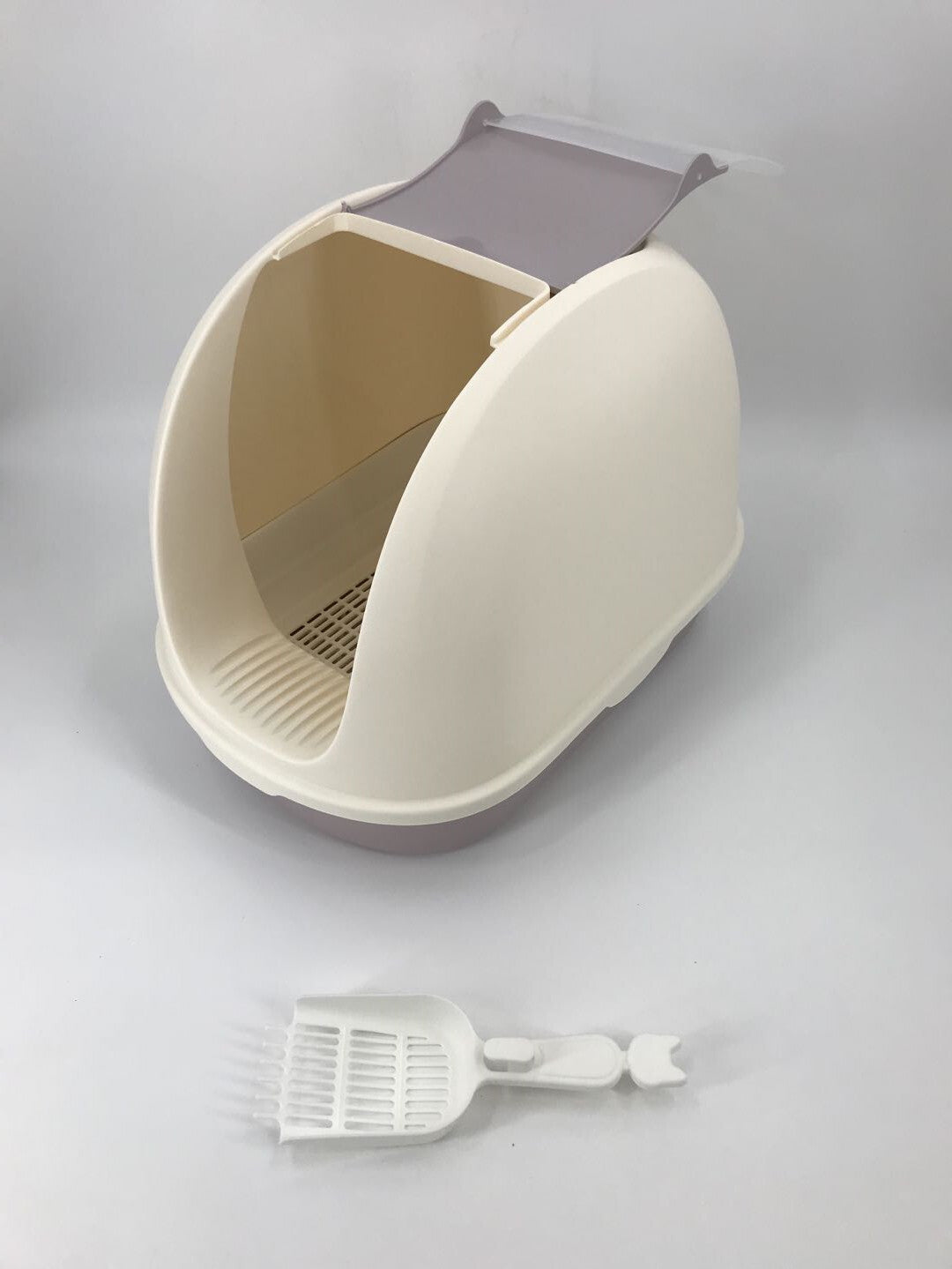 YES4PETS Portable Hooded Cat Toilet Litter Box Tray House with Scoop and Grid Tray White-Pet Care > Cat Supplies-PEROZ Accessories