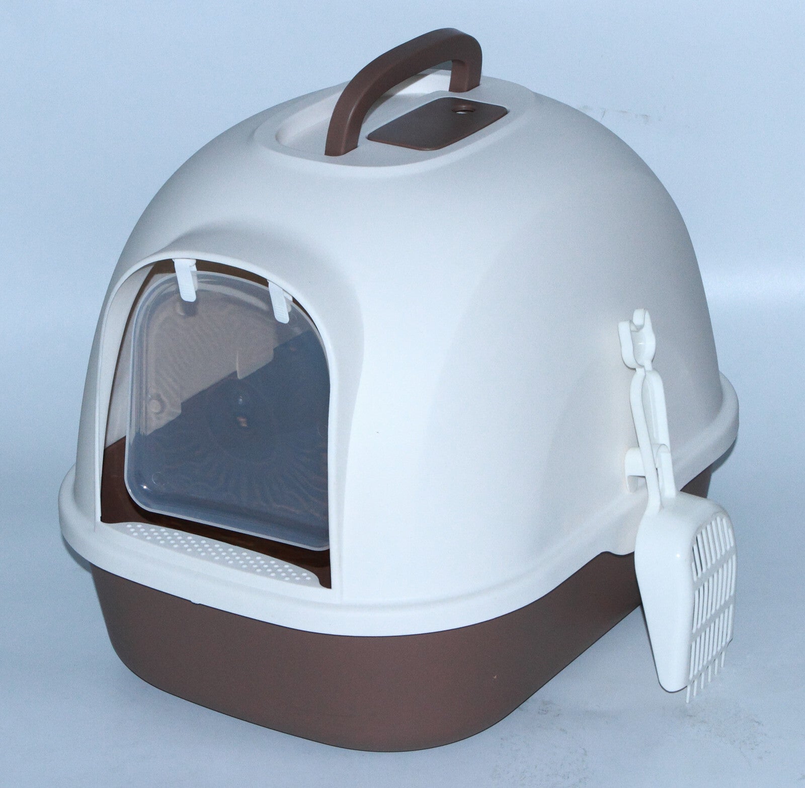 YES4PETS Portable Hooded Cat Toilet Litter Box Tray House with Handle and Scoop Brown-Pet Care > Cat Supplies-PEROZ Accessories