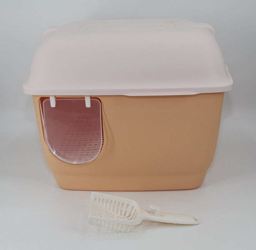 XL Portable Hooded Cat Toilet Litter Box Tray House with Handle and Scoop Orange-Pet Care > Cat Supplies-PEROZ Accessories