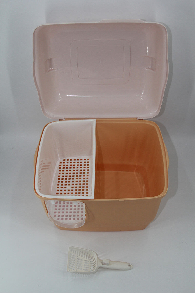 XL Portable Hooded Cat Toilet Litter Box Tray House with Handle and Scoop Orange-Pet Care > Cat Supplies-PEROZ Accessories