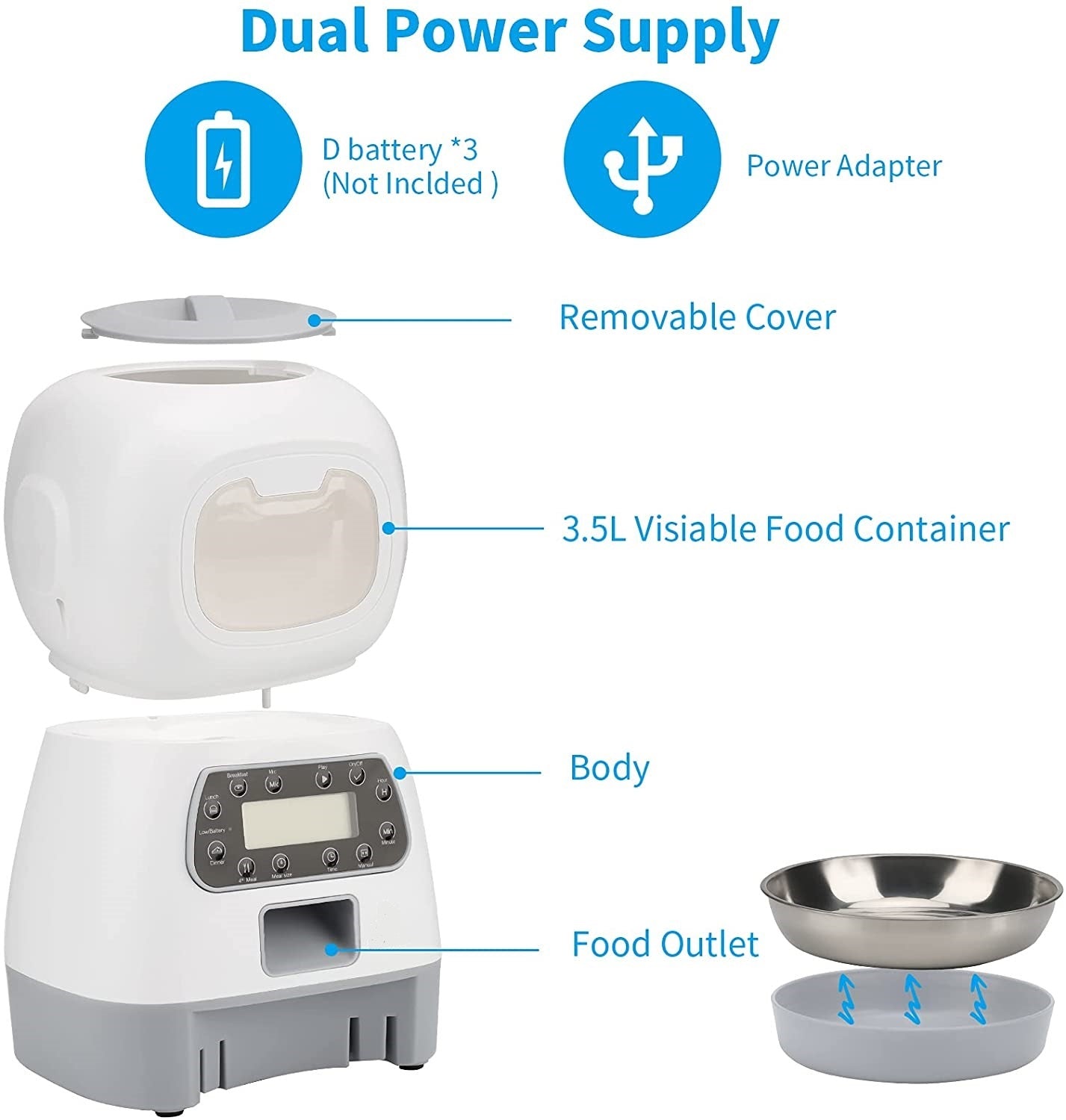 YES4PETS 3.5L Visible Automatic Digital Pet Dog Cat Feeder Food Bowl Dispenser-Pet Care > Dog Supplies-PEROZ Accessories