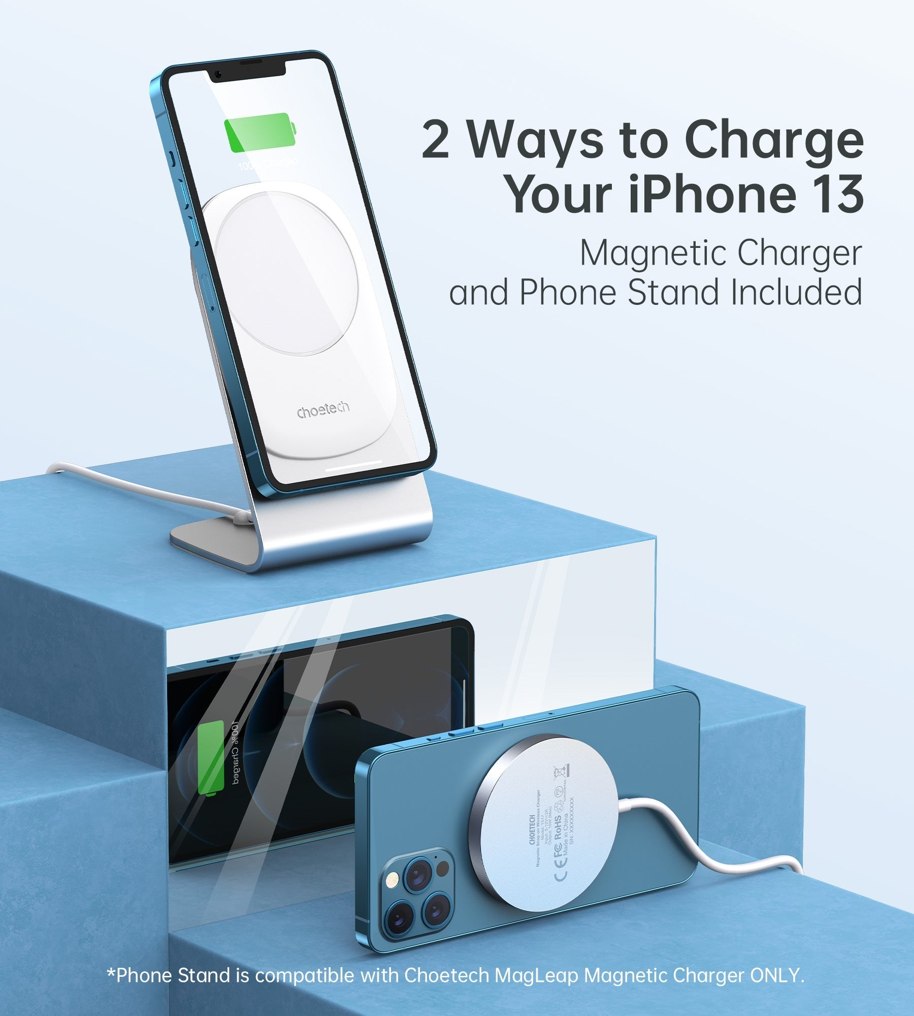 CHOETECH MIX00117SL Magasafe Fast Wireless Charger Stand Holder For iPhone 13/12 (H047+T517)-Chargers-PEROZ Accessories