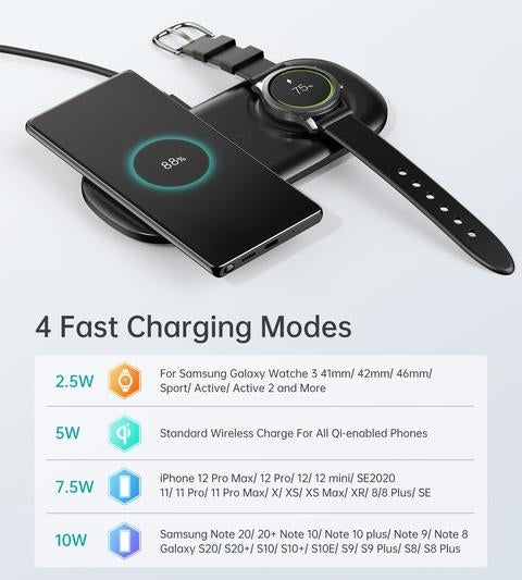 Choetech T570-S 2-in-1 Wireless Charger, 10W Max Wireless Charging Pad with Adapter for Galaxy Watch-Electronics > Mobile Accessories-PEROZ Accessories
