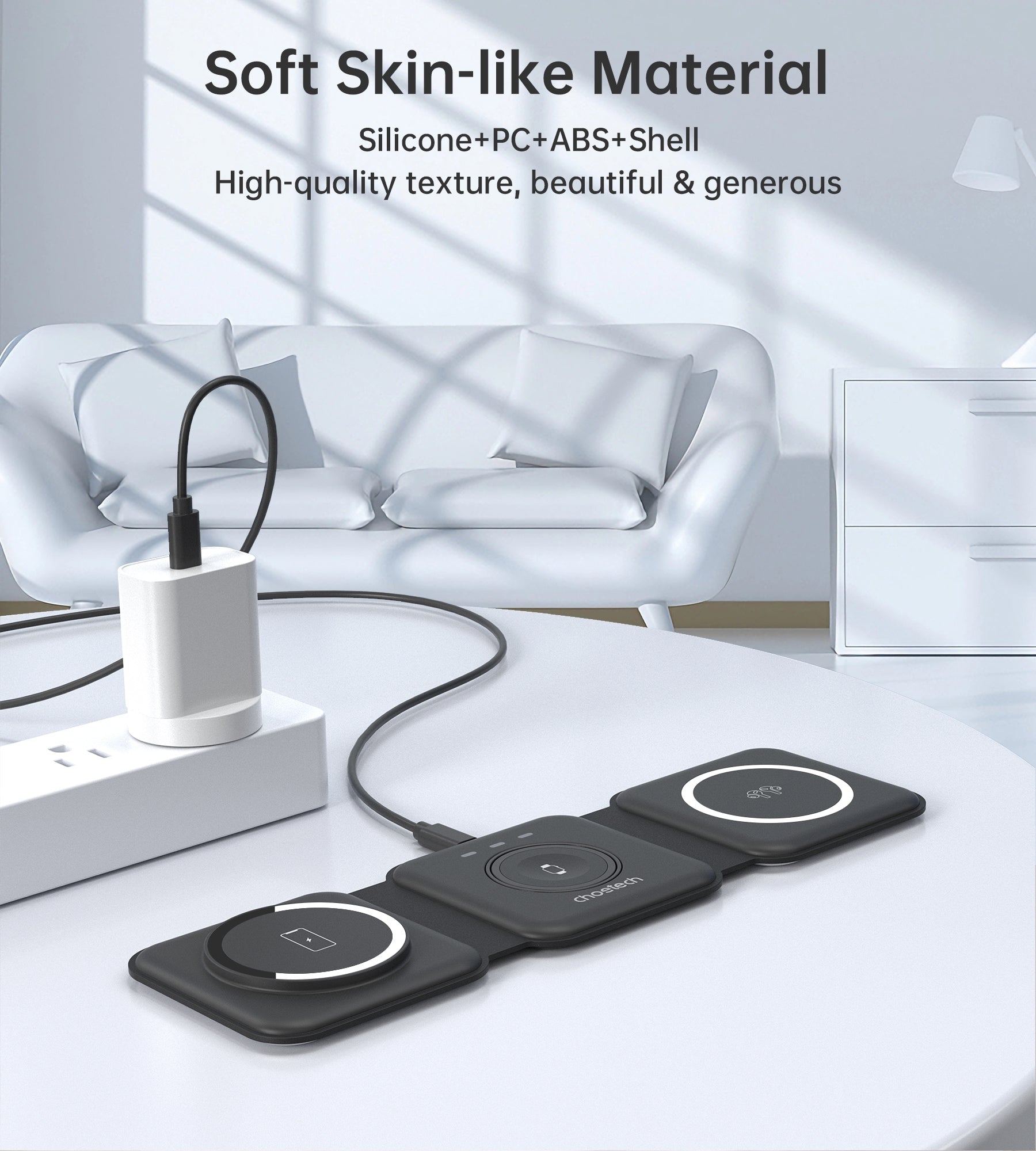 CHOETECH T588-F-BK 3-in-1 Foldable Fast Wireless Charger for Phone/Watch/Earphone-Electronics > Mobile Accessories-PEROZ Accessories