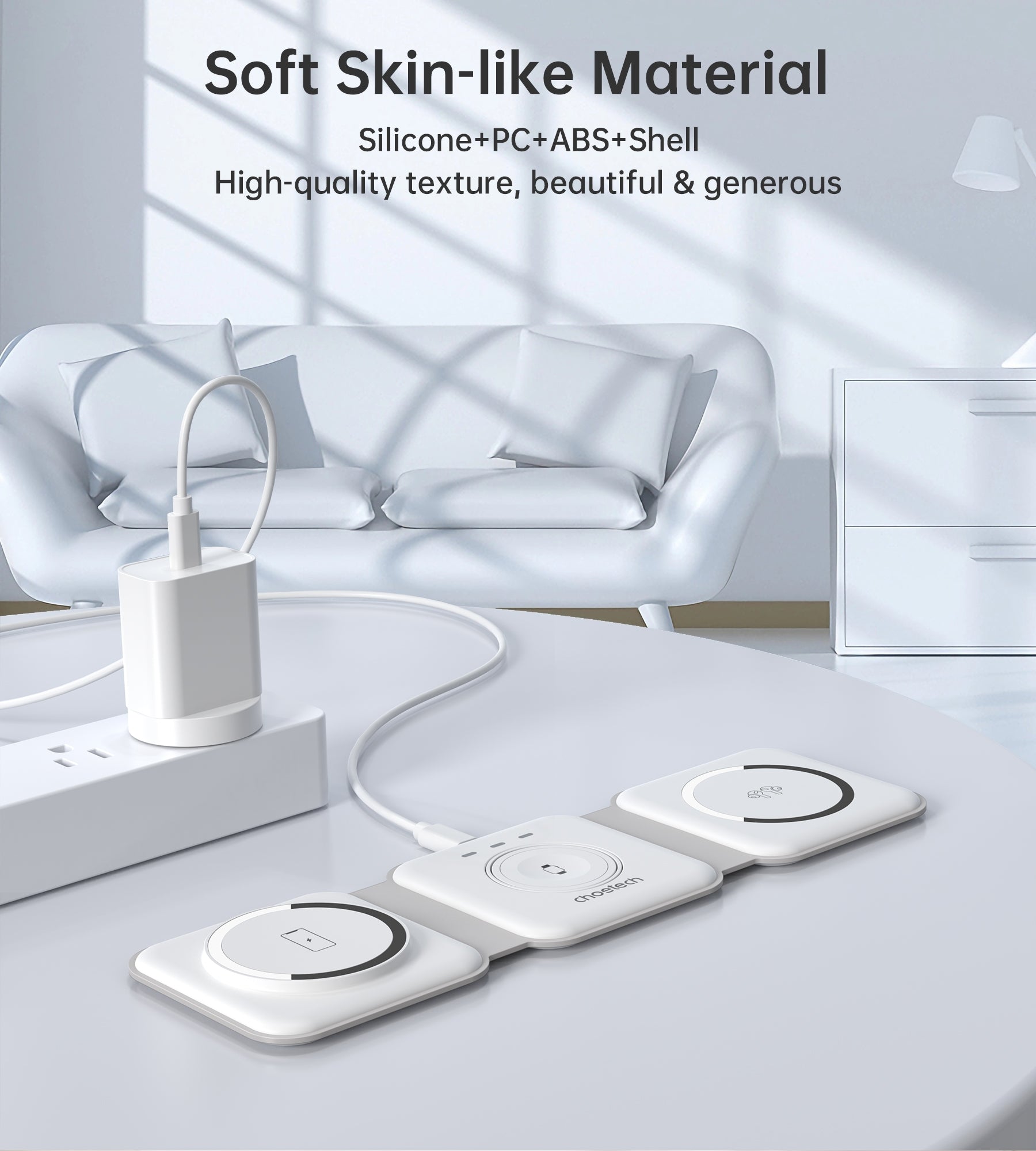 CHOETECH T588-F-WH 3-in-1 Foldable Fast Wireless Charger for Phone/Watch/Earphone-Electronics > Mobile Accessories-PEROZ Accessories