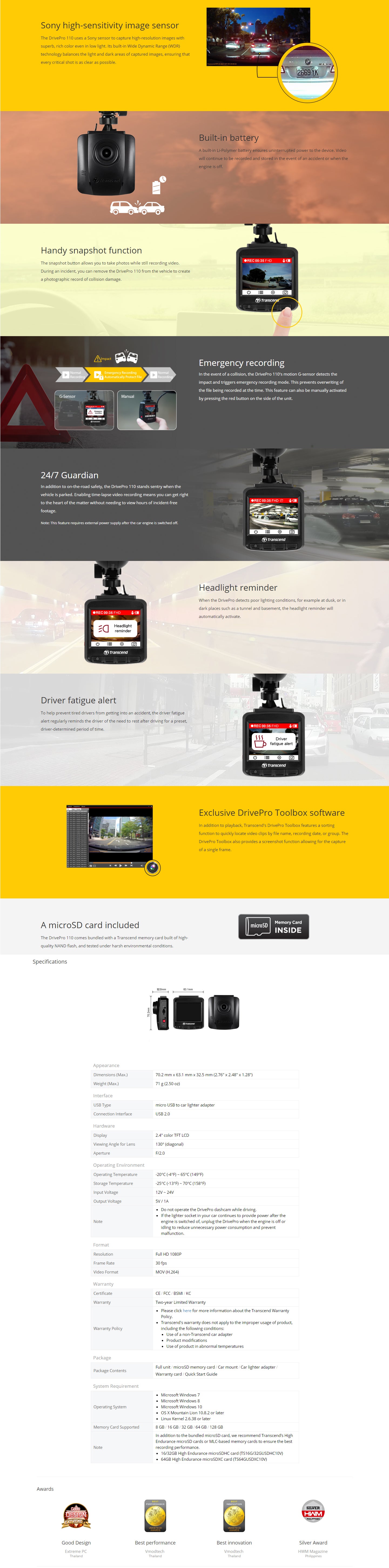 Transcend 16G DrivePro 110, 2.4" LCD, with Suction Mount-Auto Accessories > Audio-PEROZ Accessories