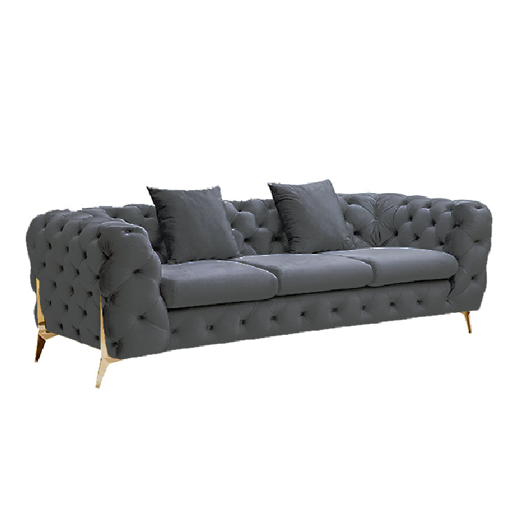 Grand Tufted Lounge - Dark Grey Velvet - Gold Legs-Furniture > Sofas-PEROZ Accessories
