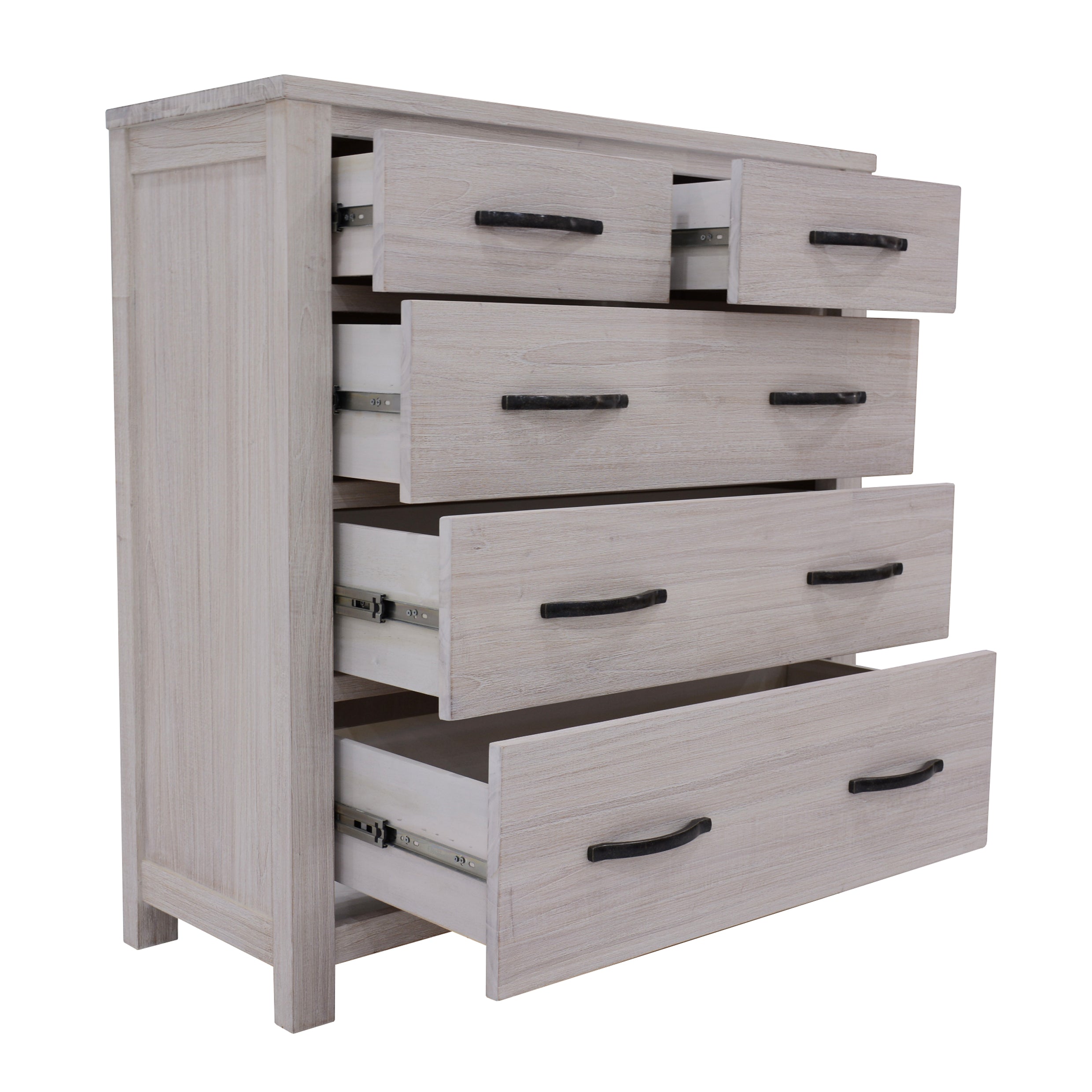 Foxglove Tallboy 5 Chest of Drawers Solid Ash Wood Bed Storage Cabinet - White-Furniture > Bedroom-PEROZ Accessories